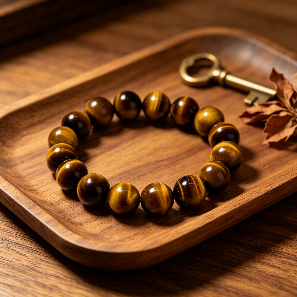 Natural Yellow Tiger's Eye Beaded Bracelet for Wealth Career Success Protection Luck