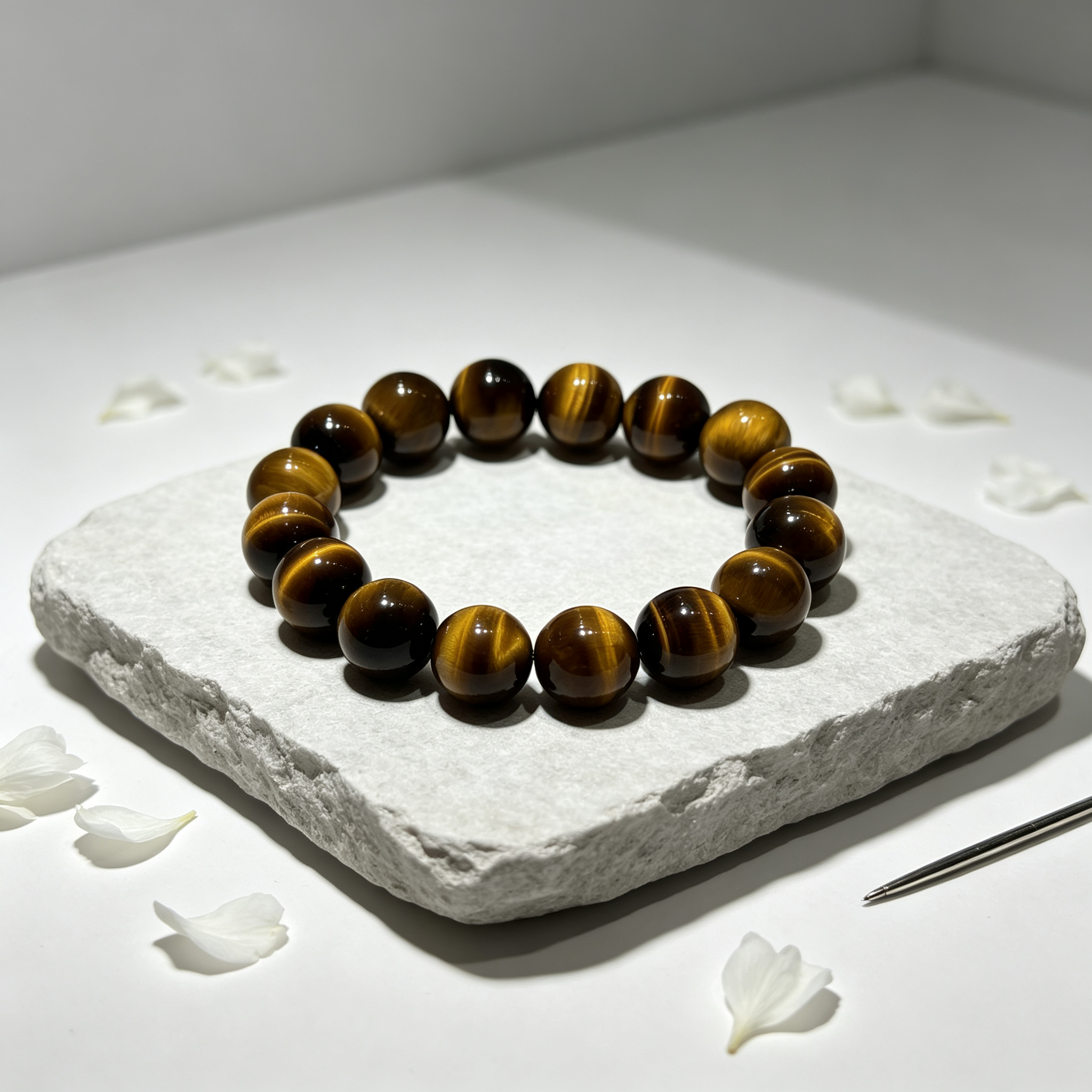Natural Yellow Tiger's Eye Beaded Bracelet for Wealth Career Success Protection Luck