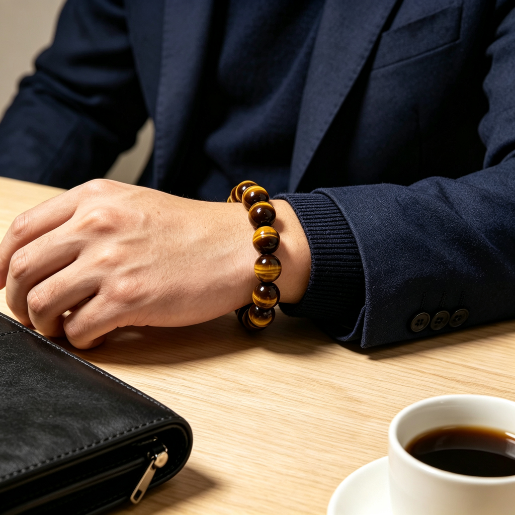 Natural Yellow Tiger's Eye Beaded Bracelet for Wealth Career Success Protection Luck
