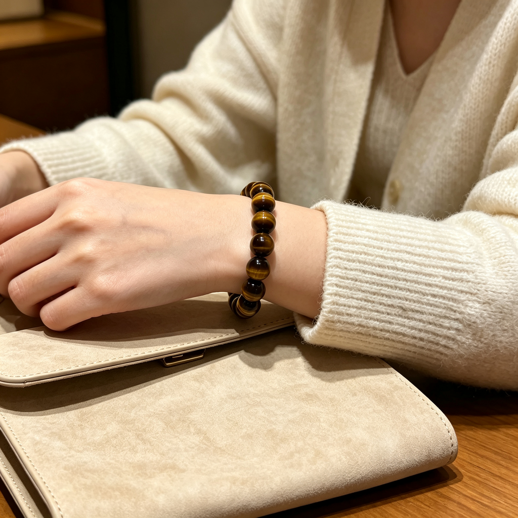 Natural Yellow Tiger's Eye Beaded Bracelet for Wealth Career Success Protection Luck