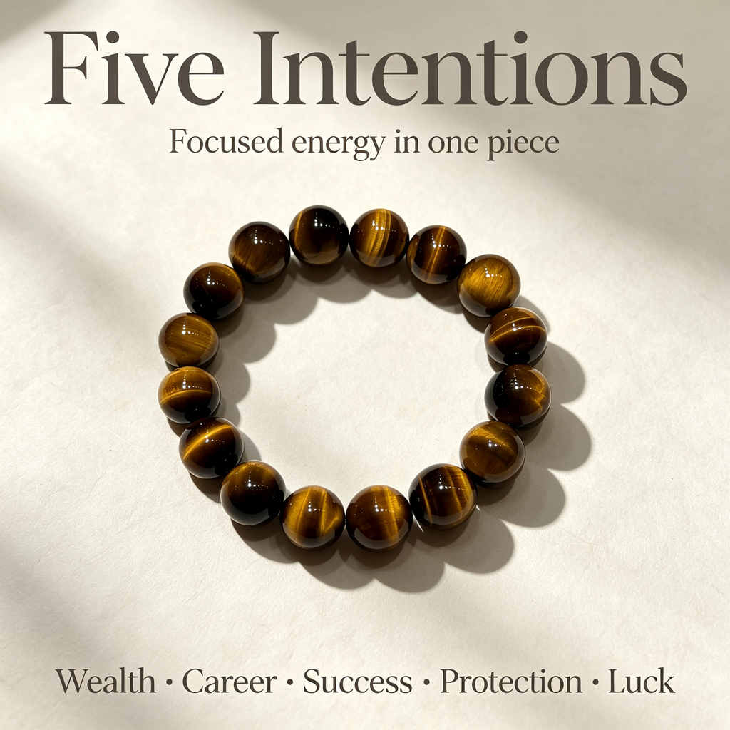 Natural Yellow Tiger's Eye Beaded Bracelet for Wealth Career Success Protection Luck