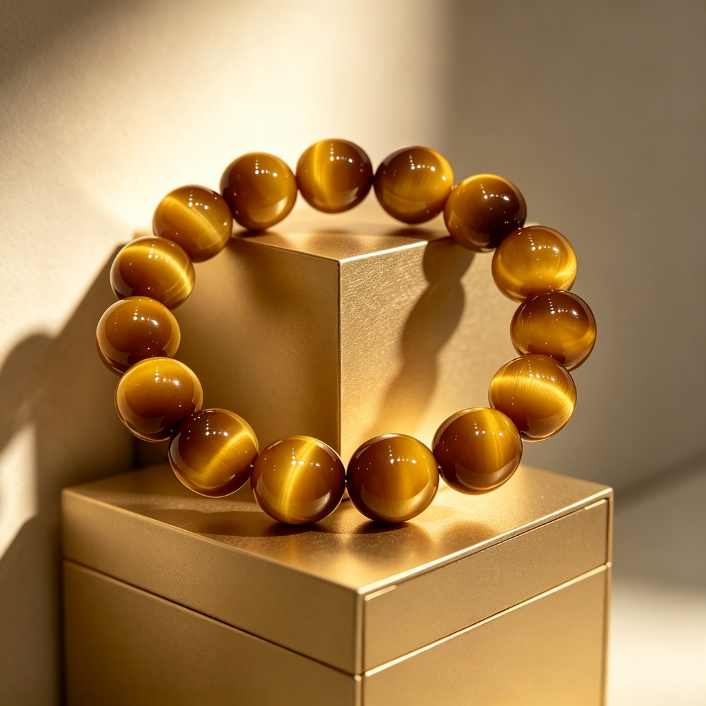 Natural Golden Tiger's Eye Beaded Bracelet for Wealth Career Success Protection Luck
