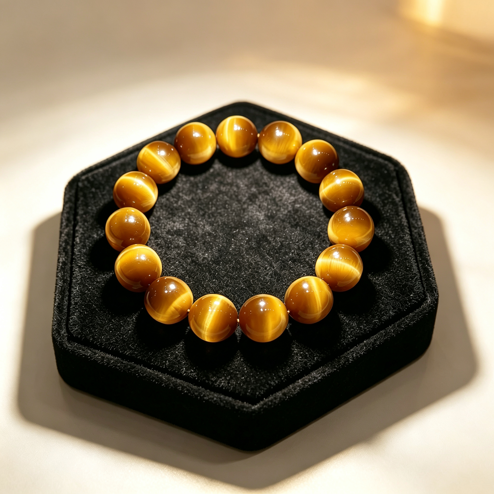 Natural Golden Tiger's Eye Beaded Bracelet for Wealth Career Success Protection Luck