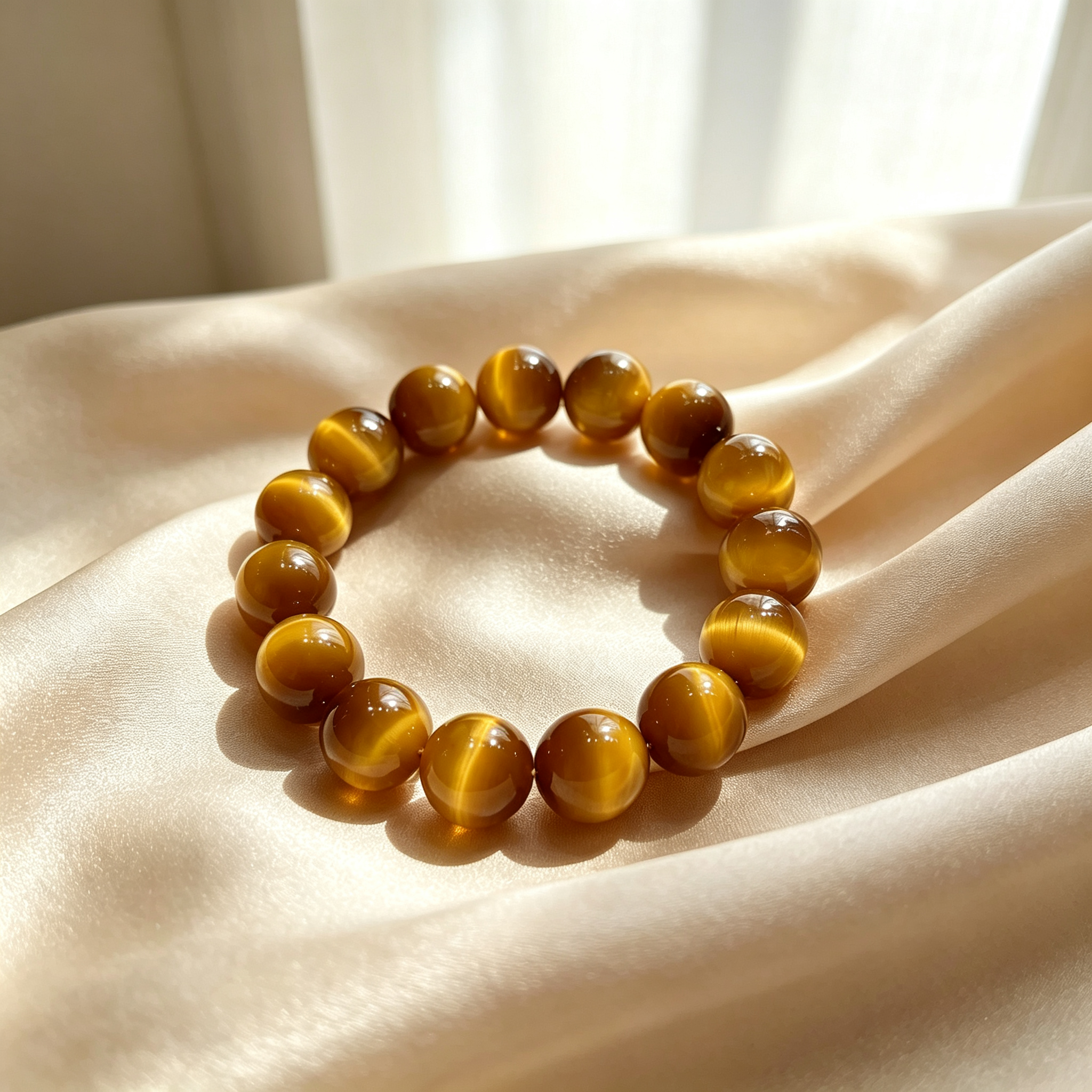 Natural Golden Tiger's Eye Beaded Bracelet for Wealth Career Success Protection Luck