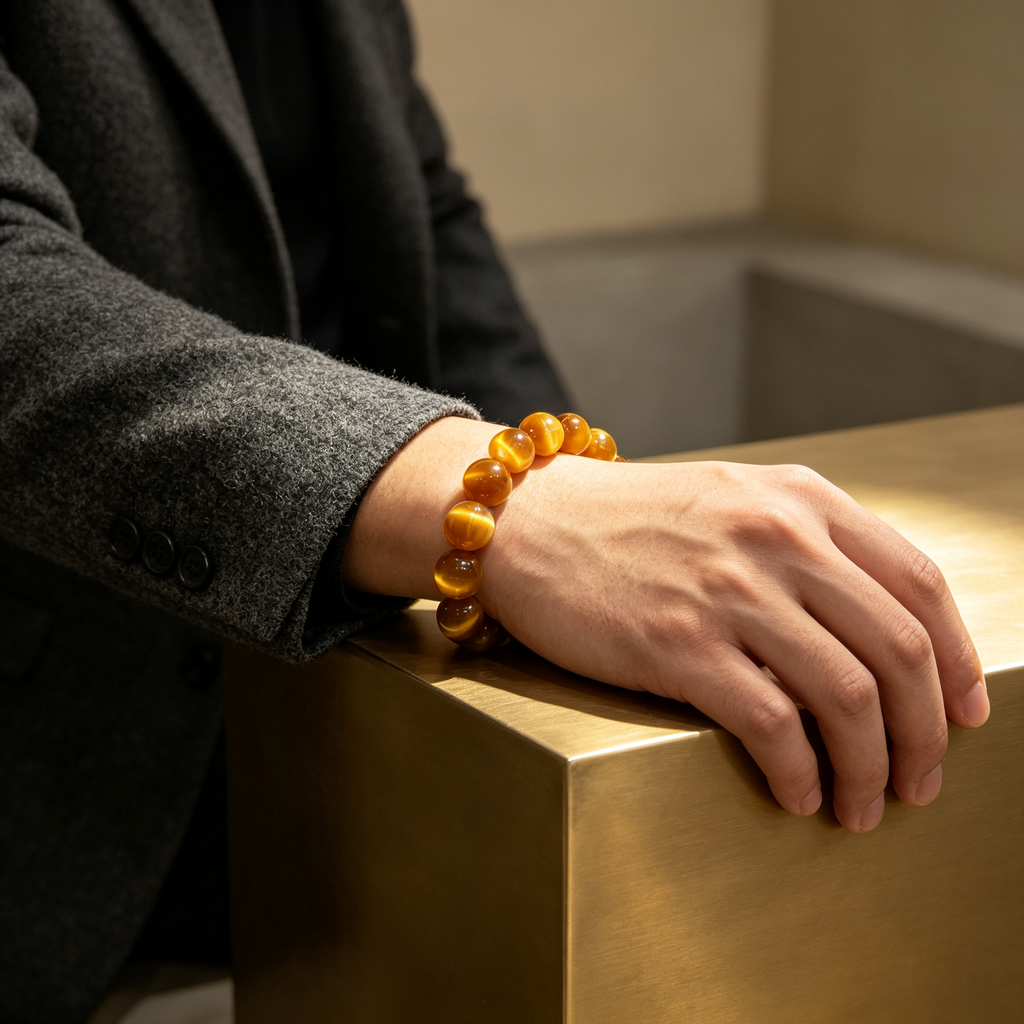Natural Golden Tiger's Eye Beaded Bracelet for Wealth Career Success Protection Luck