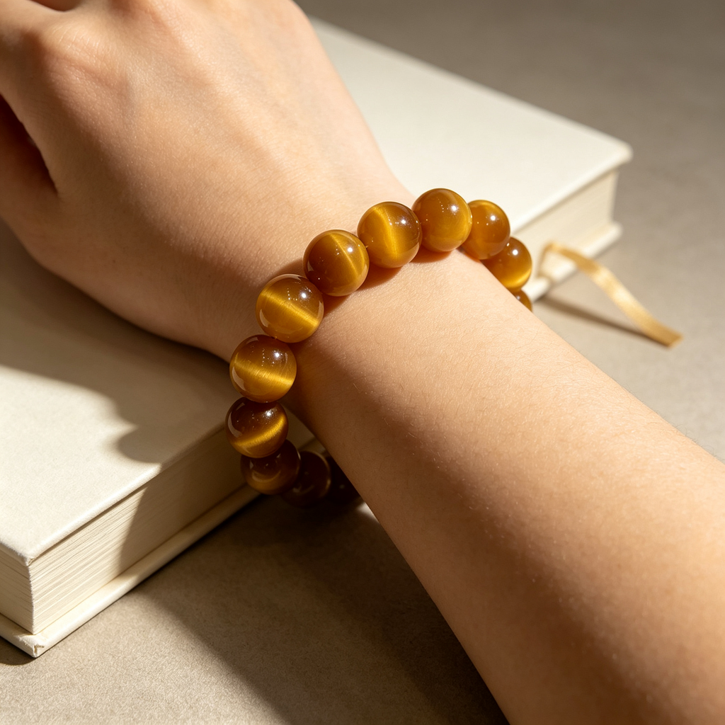 Natural Golden Tiger's Eye Beaded Bracelet for Wealth Career Success Protection Luck