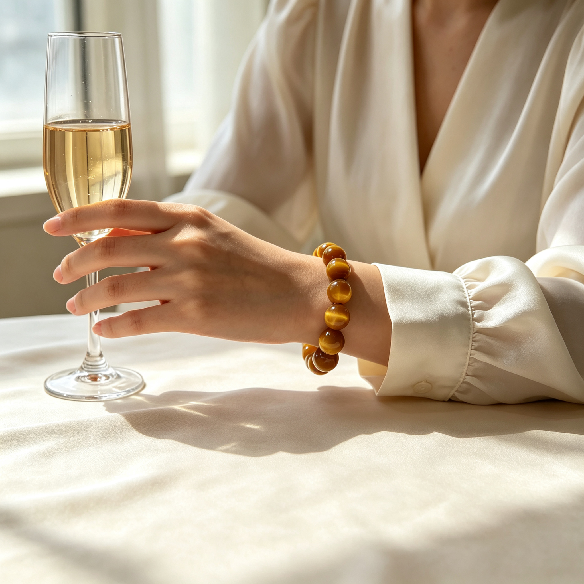 Natural Golden Tiger's Eye Beaded Bracelet for Wealth Career Success Protection Luck