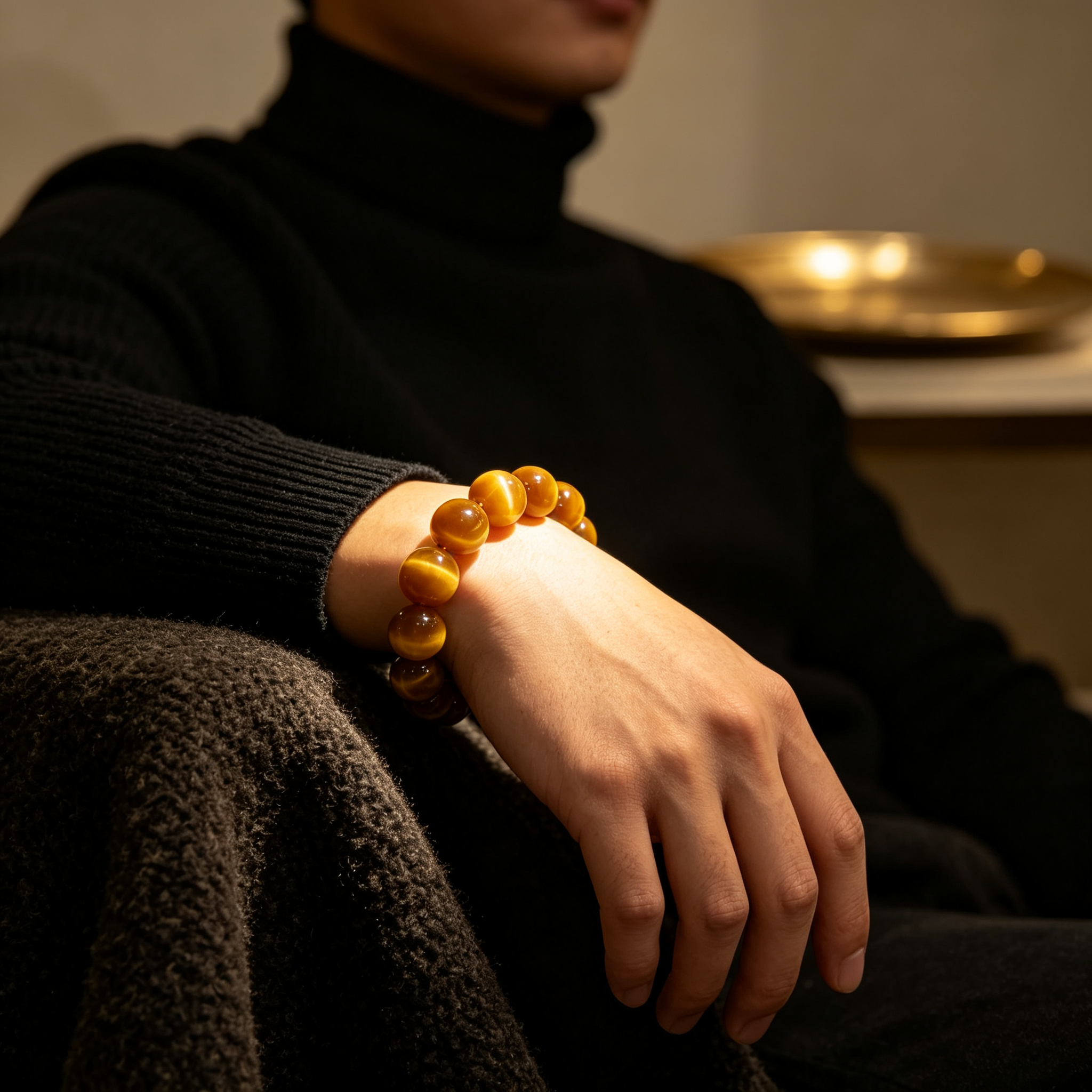 Natural Golden Tiger's Eye Beaded Bracelet for Wealth Career Success Protection Luck