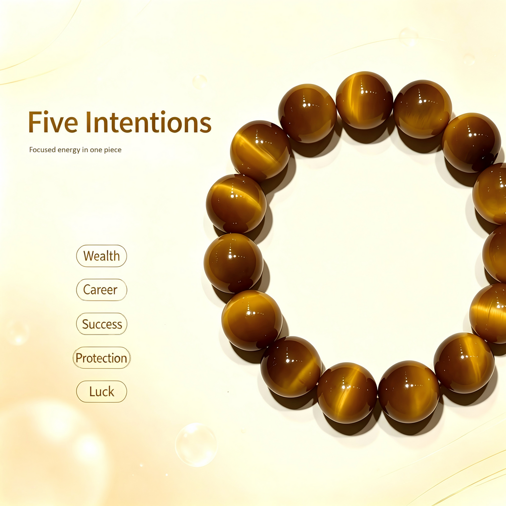 Natural Golden Tiger's Eye Beaded Bracelet for Wealth Career Success Protection Luck