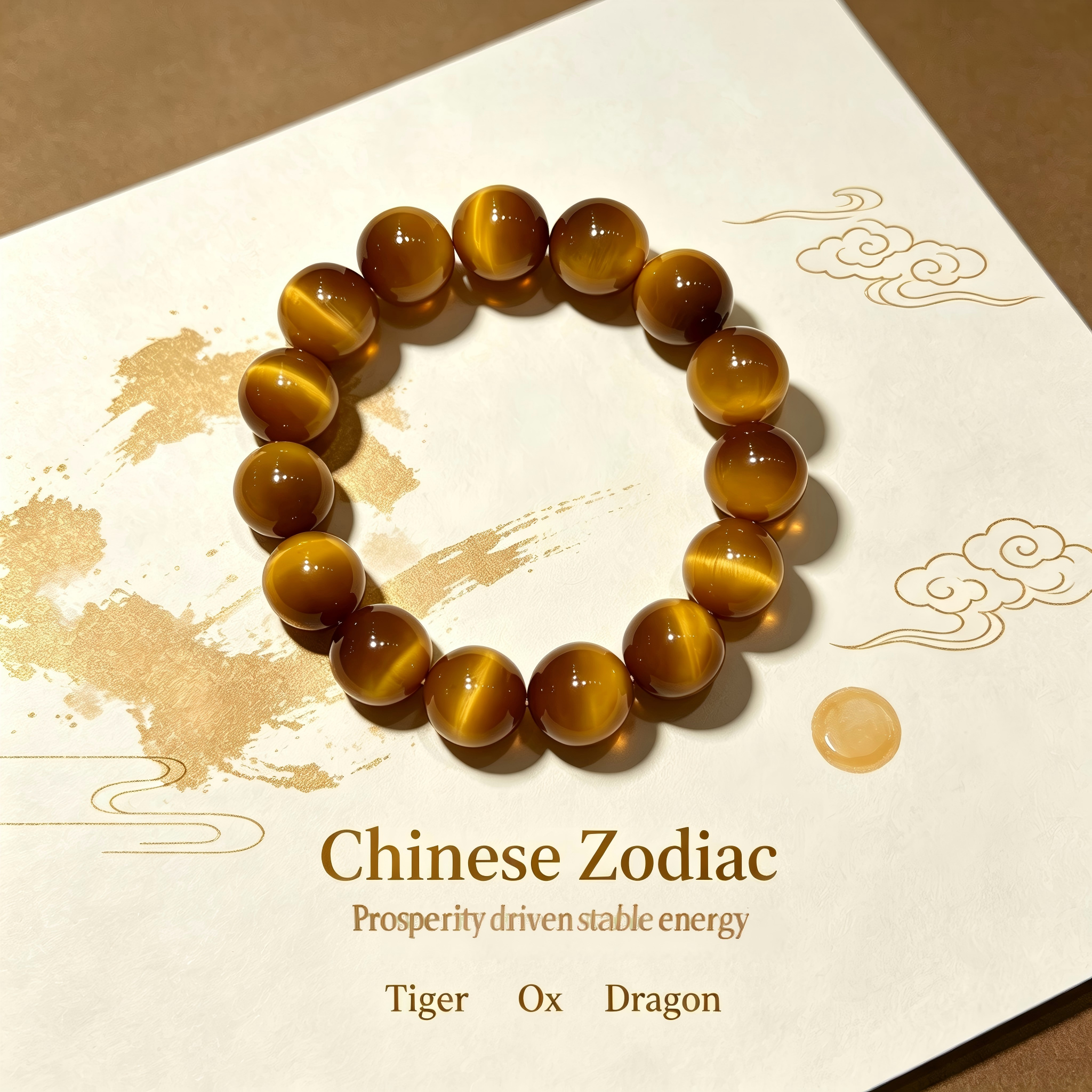 Natural Golden Tiger's Eye Beaded Bracelet for Wealth Career Success Protection Luck