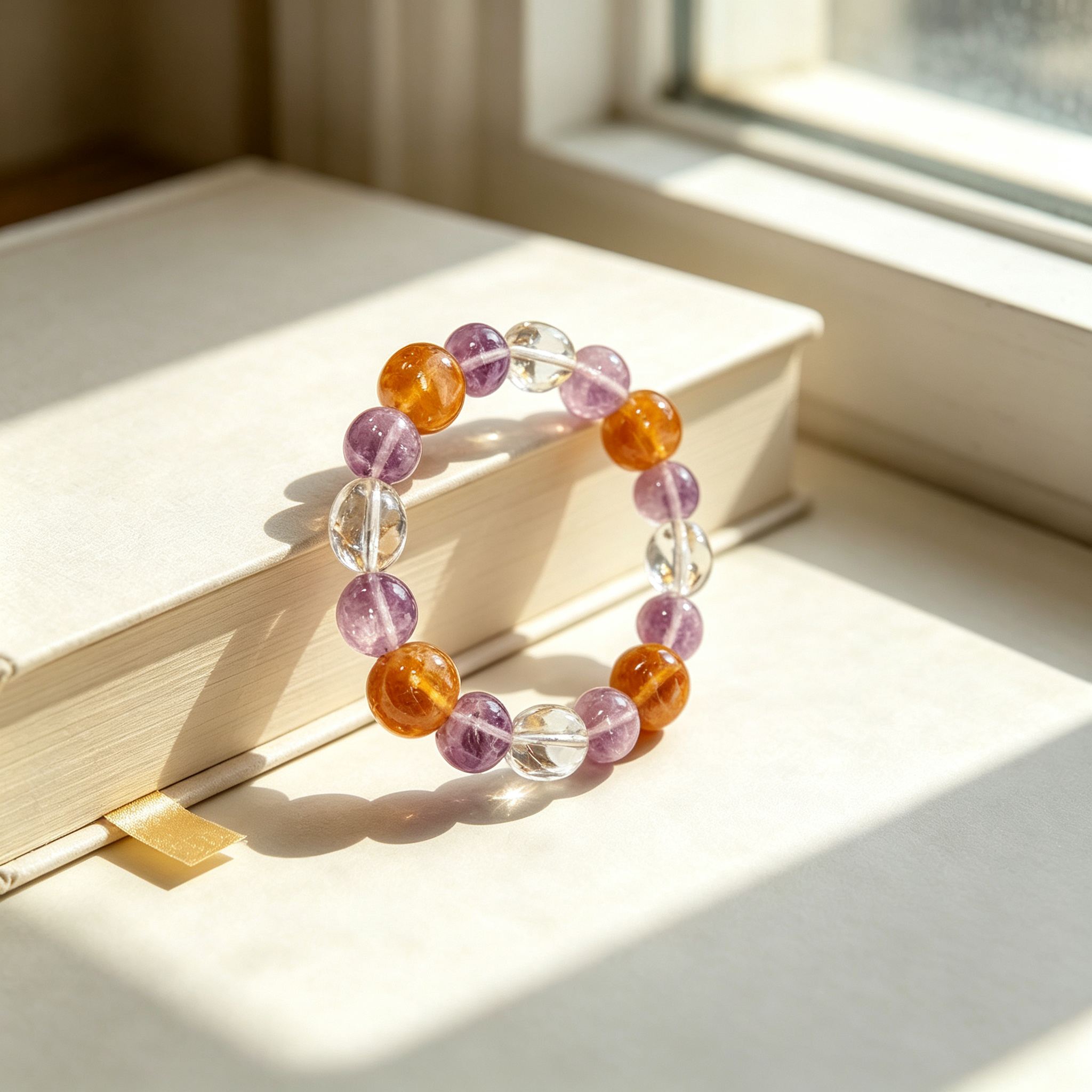 Lavender Amethyst Yellow Tourmalinated Quartz Clear Quartz Bracelet Natural Mixed Crystal Beaded Bracelet Calm Luck Wealth Success Protection