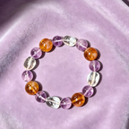 Lavender Amethyst Yellow Tourmalinated Quartz Clear Quartz Bracelet Natural Mixed Crystal Beaded Bracelet Calm Luck Wealth Success Protection