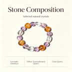 Lavender Amethyst Yellow Tourmalinated Quartz Clear Quartz Bracelet Natural Mixed Crystal Beaded Bracelet Calm Luck Wealth Success Protection