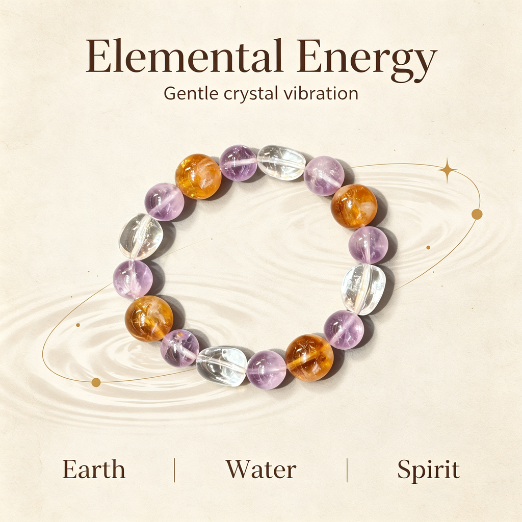 Lavender Amethyst Yellow Tourmalinated Quartz Clear Quartz Bracelet Natural Mixed Crystal Beaded Bracelet Calm Luck Wealth Success Protection