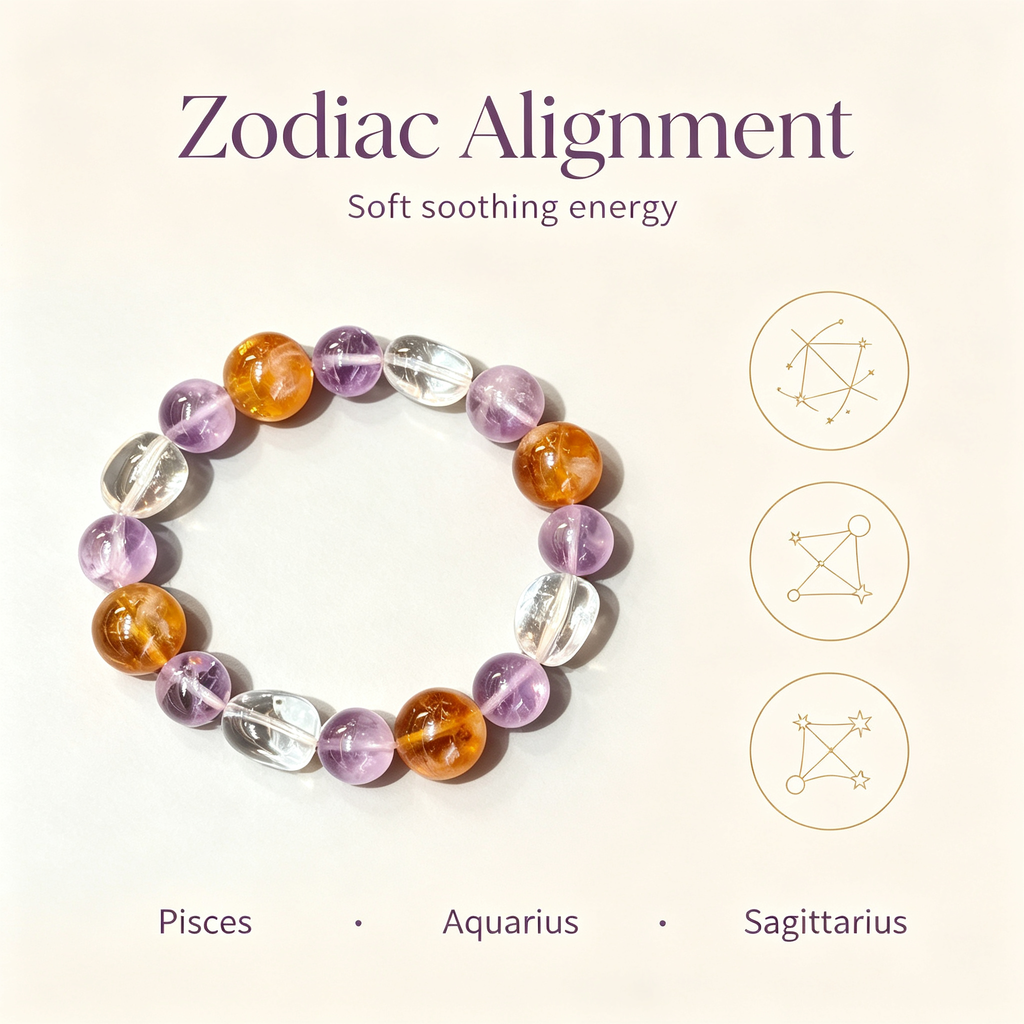 Lavender Amethyst Yellow Tourmalinated Quartz Clear Quartz Bracelet Natural Mixed Crystal Beaded Bracelet Calm Luck Wealth Success Protection