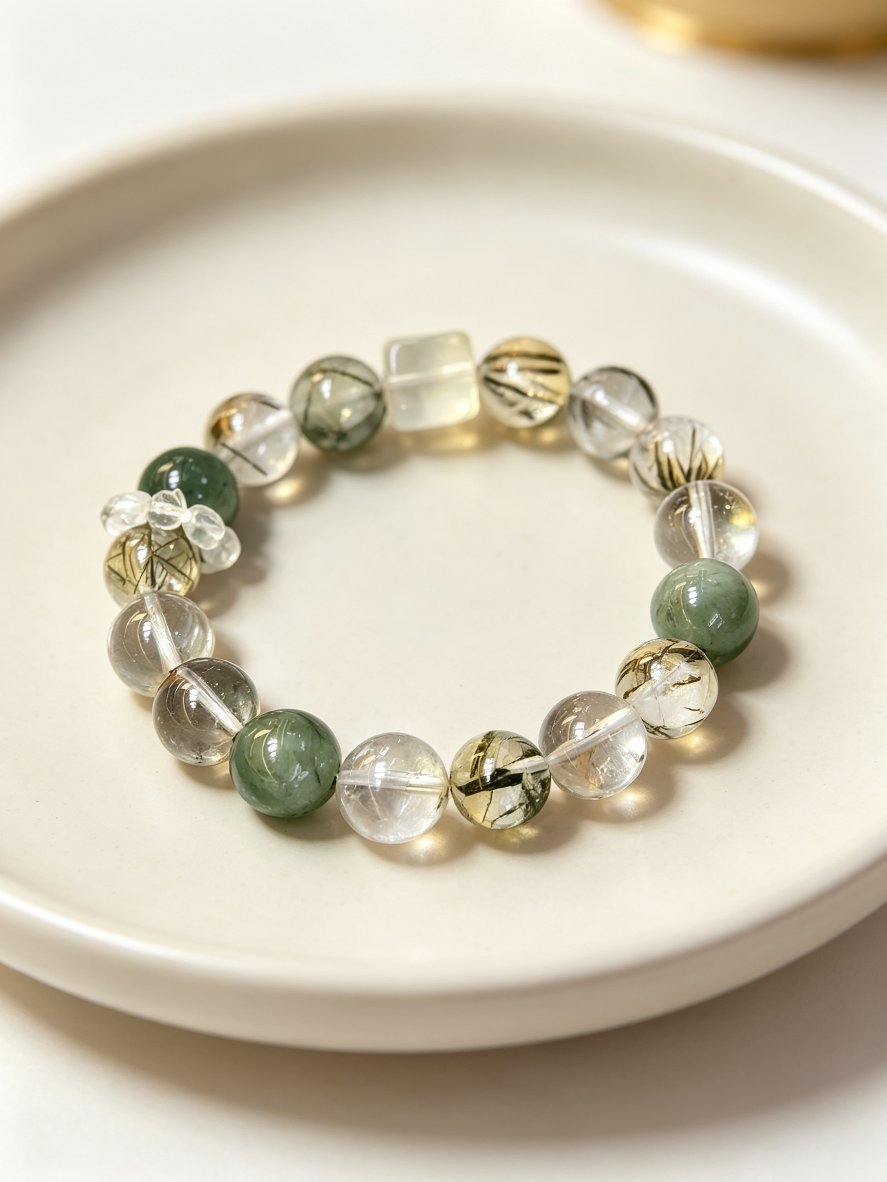 Green Rutilated Quartz Green Phantom Quartz Citrine Bracelet Natural Crystal Beaded Bracelet For Wealth Success Protection Good Luck