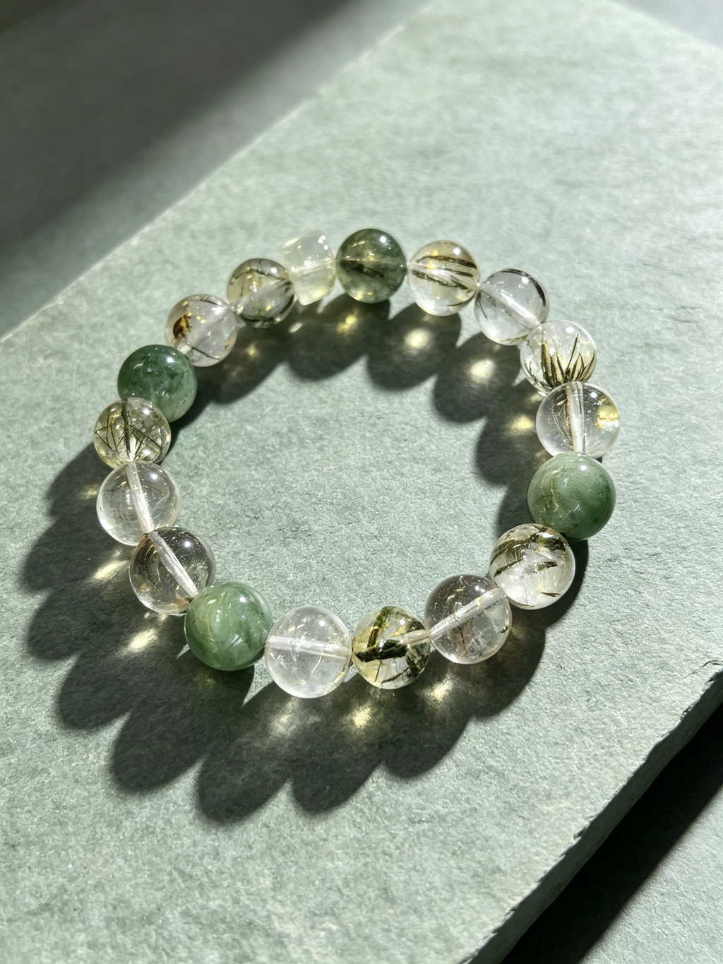 Green Rutilated Quartz Green Phantom Quartz Citrine Bracelet Natural Crystal Beaded Bracelet For Wealth Success Protection Good Luck