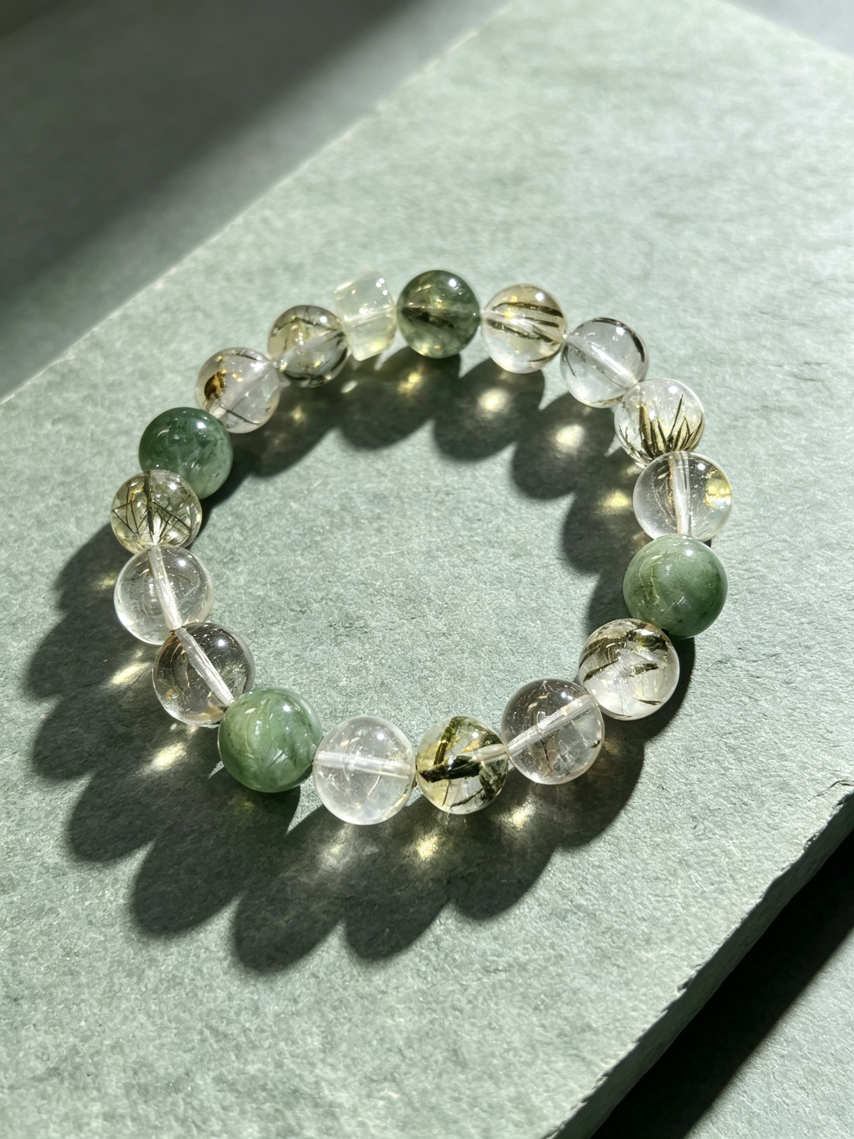 Green Rutilated Quartz Green Phantom Quartz Citrine Bracelet Natural Crystal Beaded Bracelet For Wealth Success Protection Good Luck