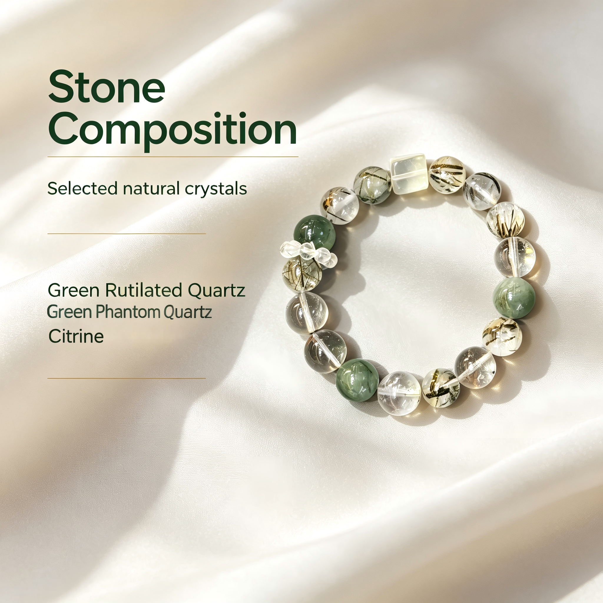 Green Rutilated Quartz Green Phantom Quartz Citrine Bracelet Natural Crystal Beaded Bracelet For Wealth Success Protection Good Luck