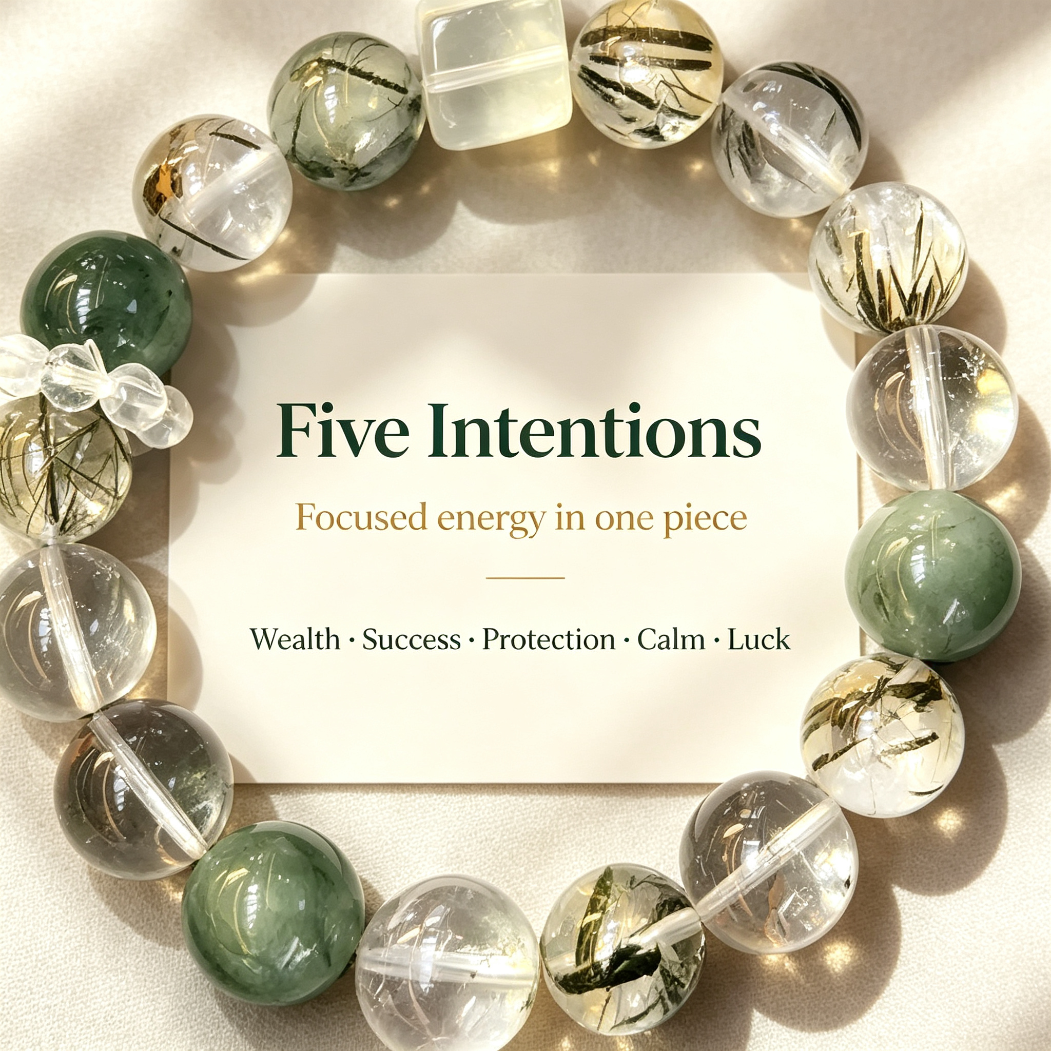 Green Rutilated Quartz Green Phantom Quartz Citrine Bracelet Natural Crystal Beaded Bracelet For Wealth Success Protection Good Luck