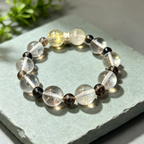 Golden Rutilated Quartz Clear Quartz Smoky Quartz Bracelet Natural Crystal Beaded Bracelet For Success Wealth Protection Calm Luck