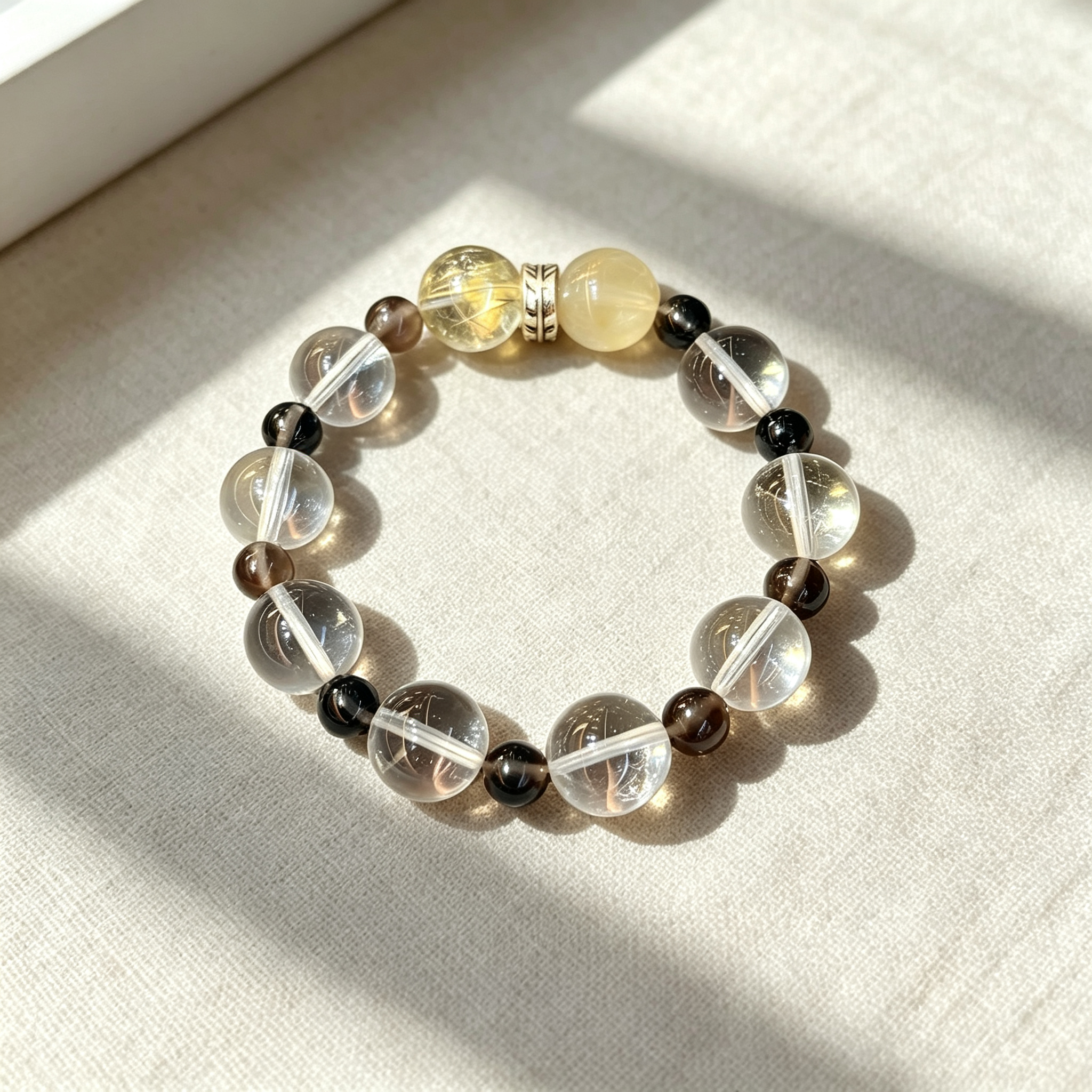Golden Rutilated Quartz Clear Quartz Smoky Quartz Bracelet Natural Crystal Beaded Bracelet For Success Wealth Protection Calm Luck