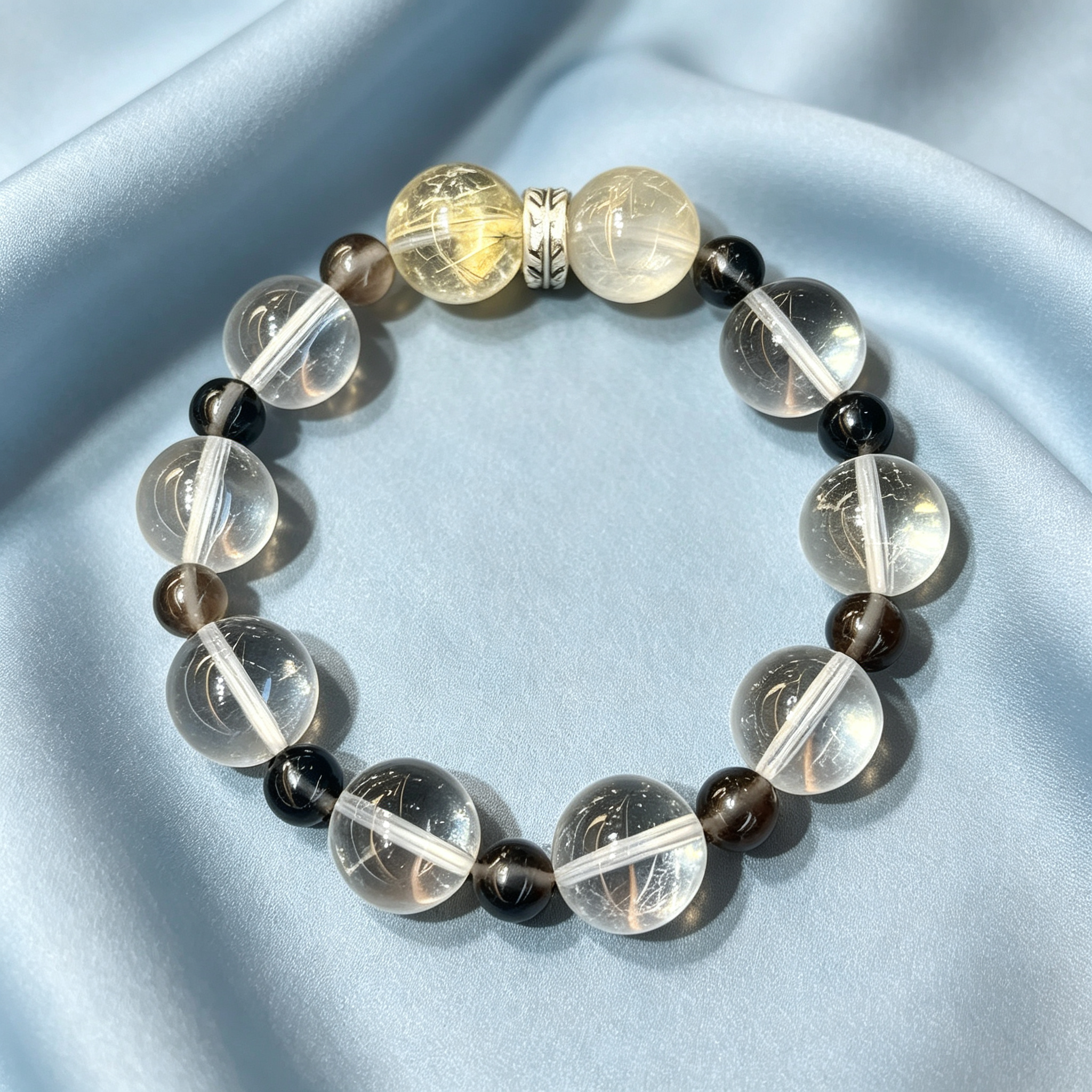 Golden Rutilated Quartz Clear Quartz Smoky Quartz Bracelet Natural Crystal Beaded Bracelet For Success Wealth Protection Calm Luck