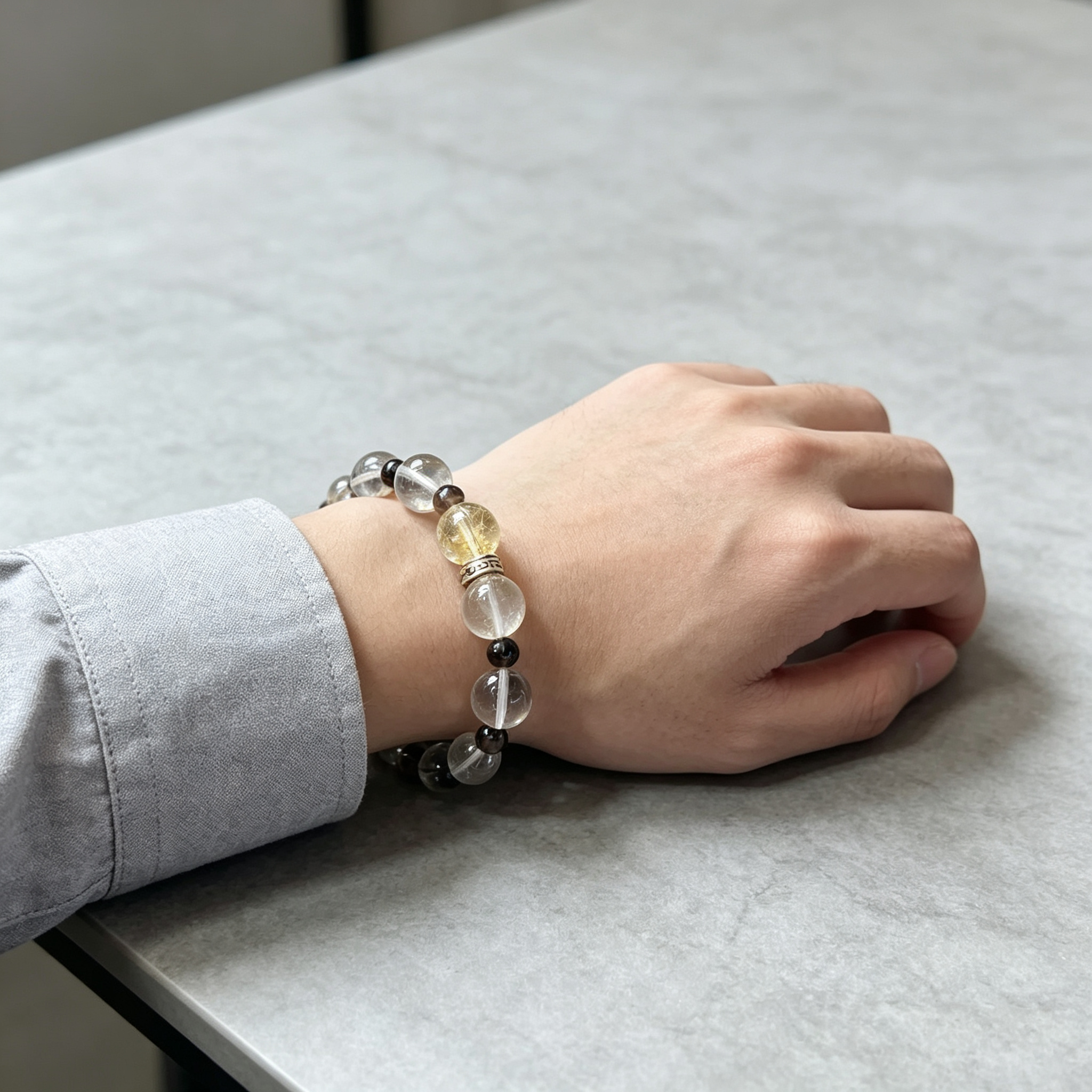 Golden Rutilated Quartz Clear Quartz Smoky Quartz Bracelet Natural Crystal Beaded Bracelet For Success Wealth Protection Calm Luck