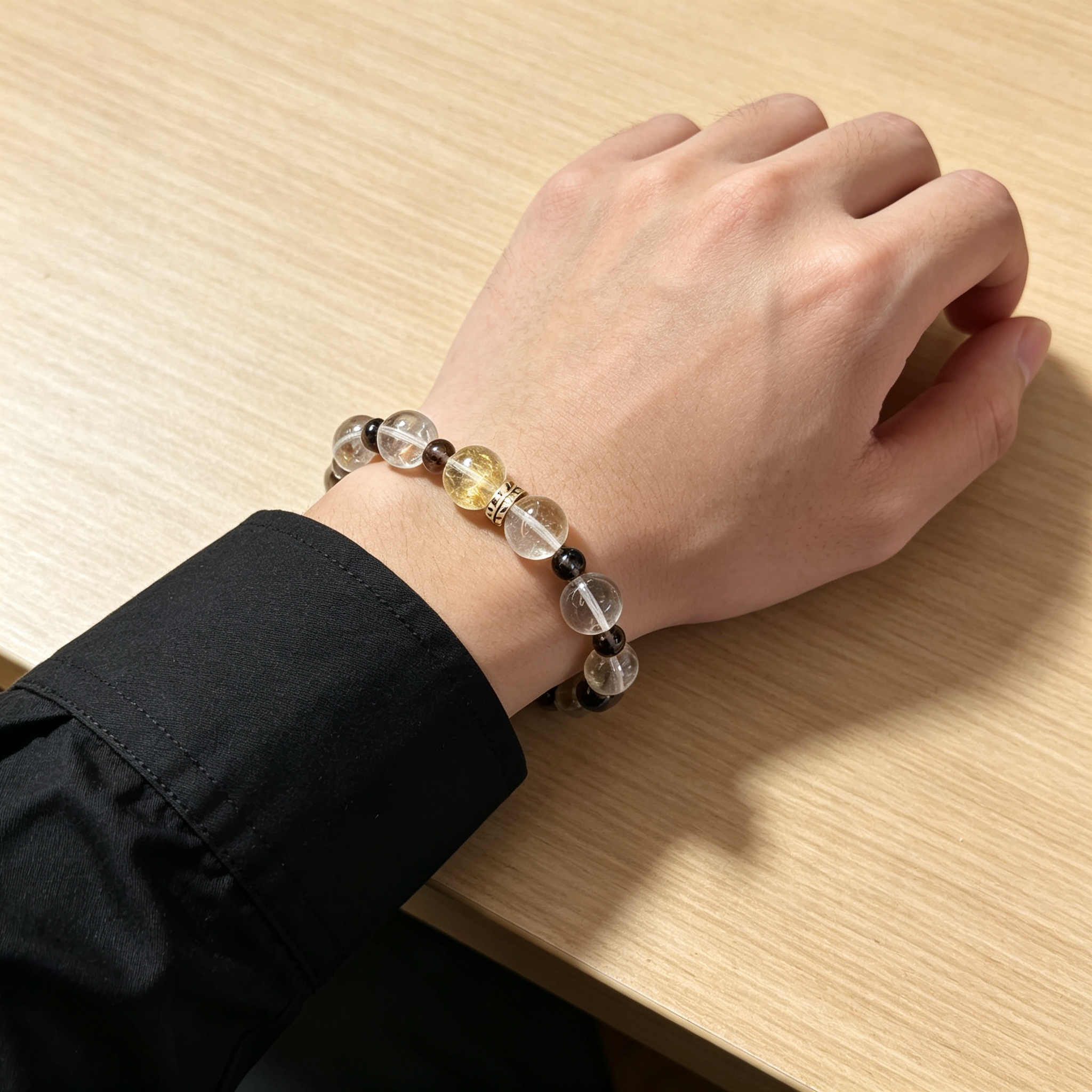Golden Rutilated Quartz Clear Quartz Smoky Quartz Bracelet Natural Crystal Beaded Bracelet For Success Wealth Protection Calm Luck