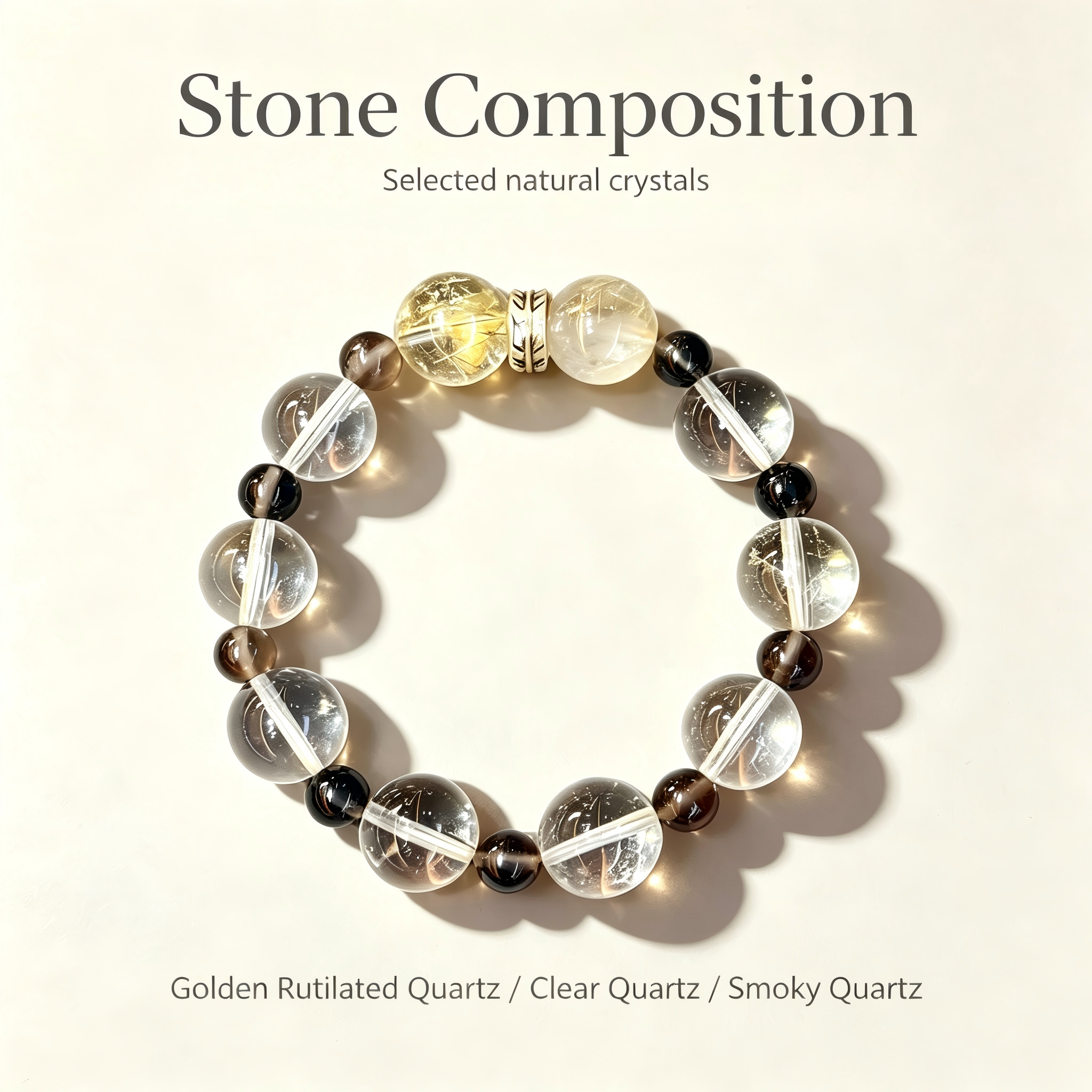 Golden Rutilated Quartz Clear Quartz Smoky Quartz Bracelet Natural Crystal Beaded Bracelet For Success Wealth Protection Calm Luck
