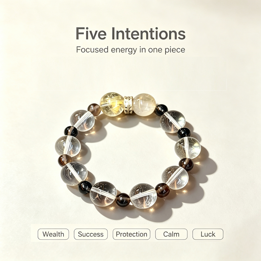 Golden Rutilated Quartz Clear Quartz Smoky Quartz Bracelet Natural Crystal Beaded Bracelet For Success Wealth Protection Calm Luck