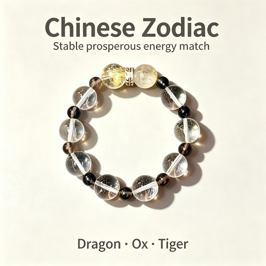 Golden Rutilated Quartz Clear Quartz Smoky Quartz Bracelet Natural Crystal Beaded Bracelet For Success Wealth Protection Calm Luck