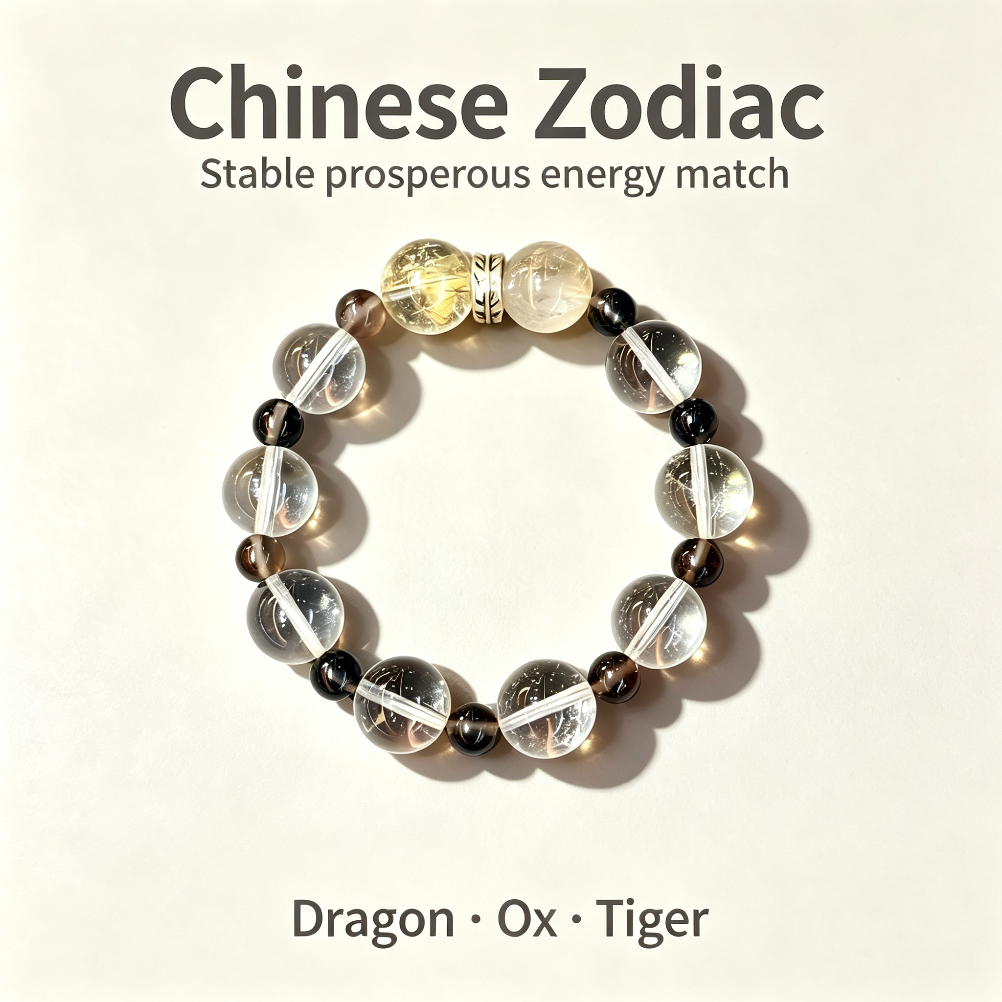 Golden Rutilated Quartz Clear Quartz Smoky Quartz Bracelet Natural Crystal Beaded Bracelet For Success Wealth Protection Calm Luck