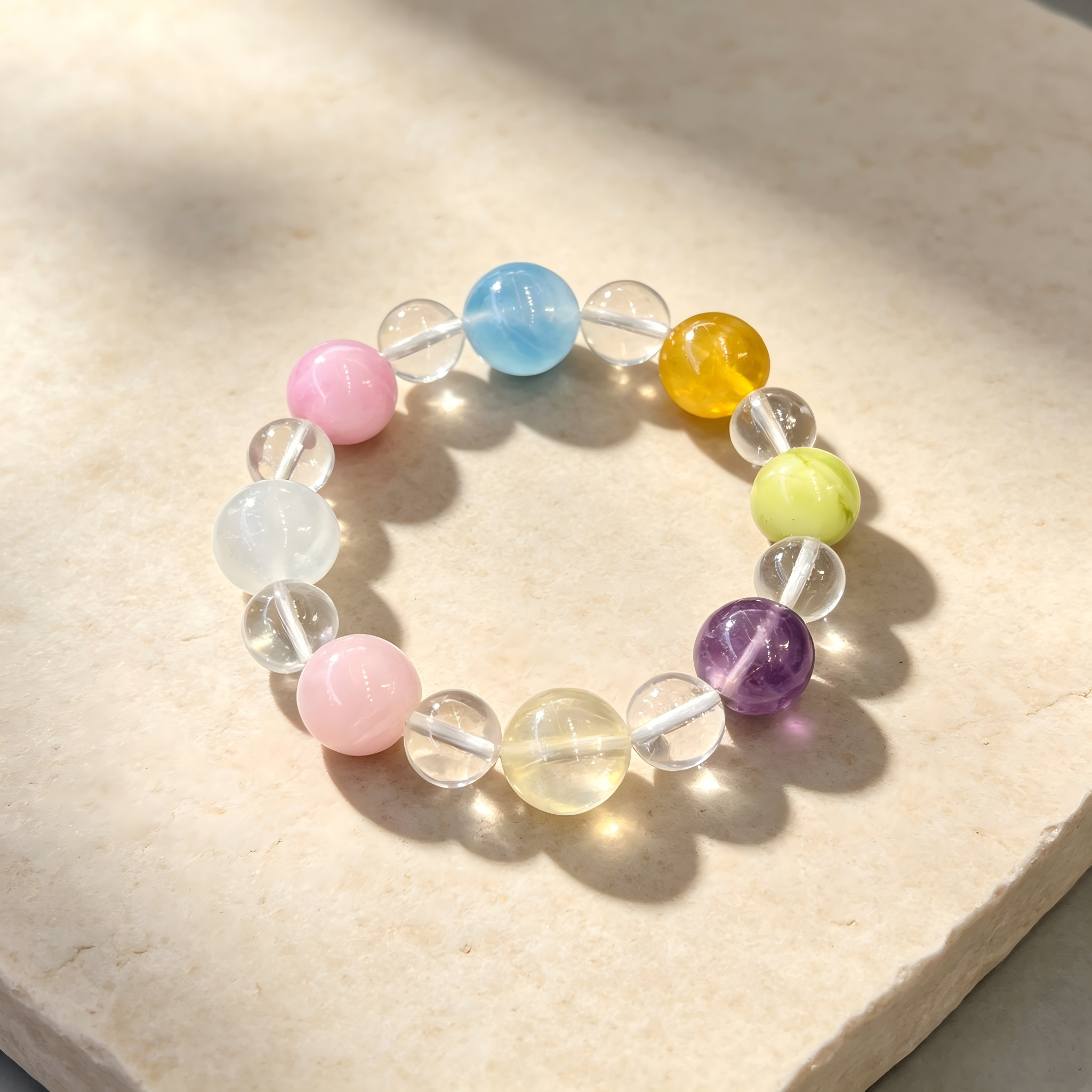 Clear Quartz Kunzite Aquamarine Bracelet Natural Mixed Gemstone Beaded Bracelet For Calm Luck Relationships Health Protection
