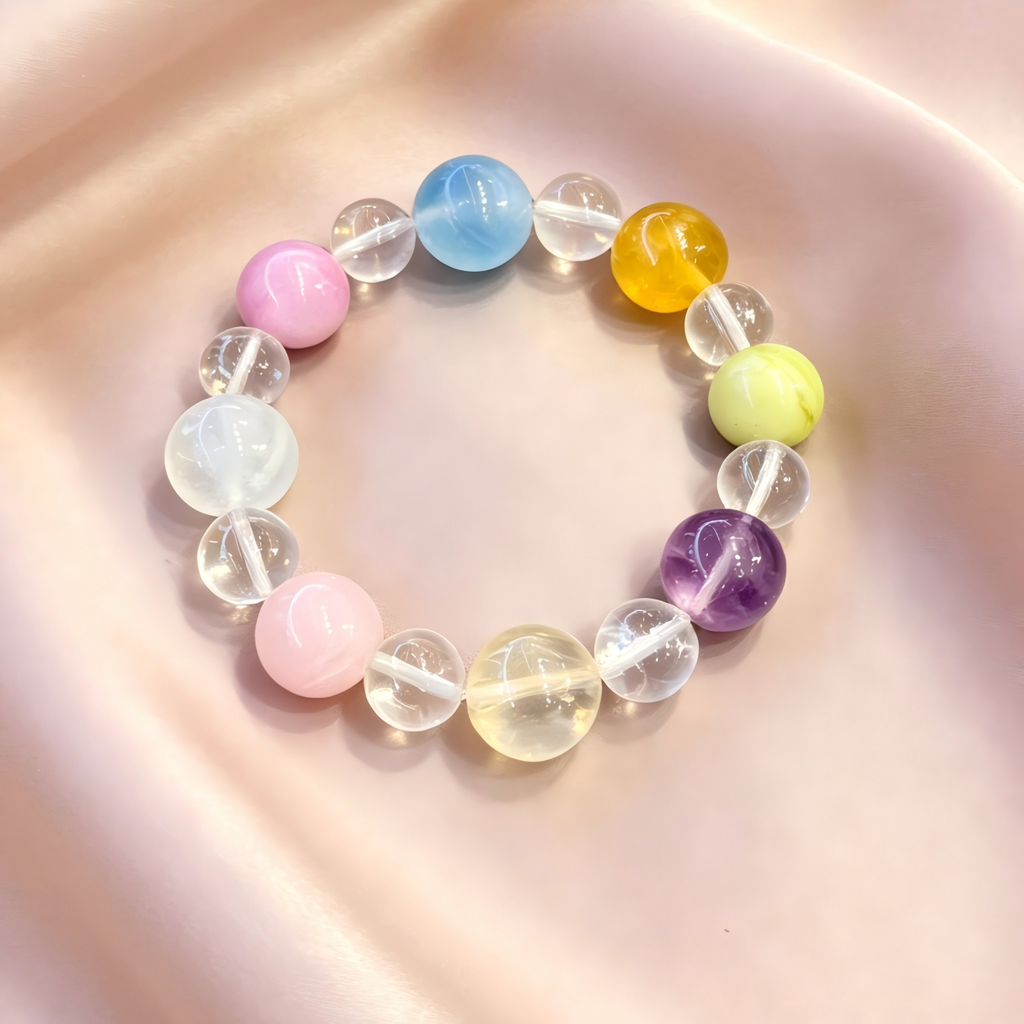 Clear Quartz Kunzite Aquamarine Bracelet Natural Mixed Gemstone Beaded Bracelet For Calm Luck Relationships Health Protection