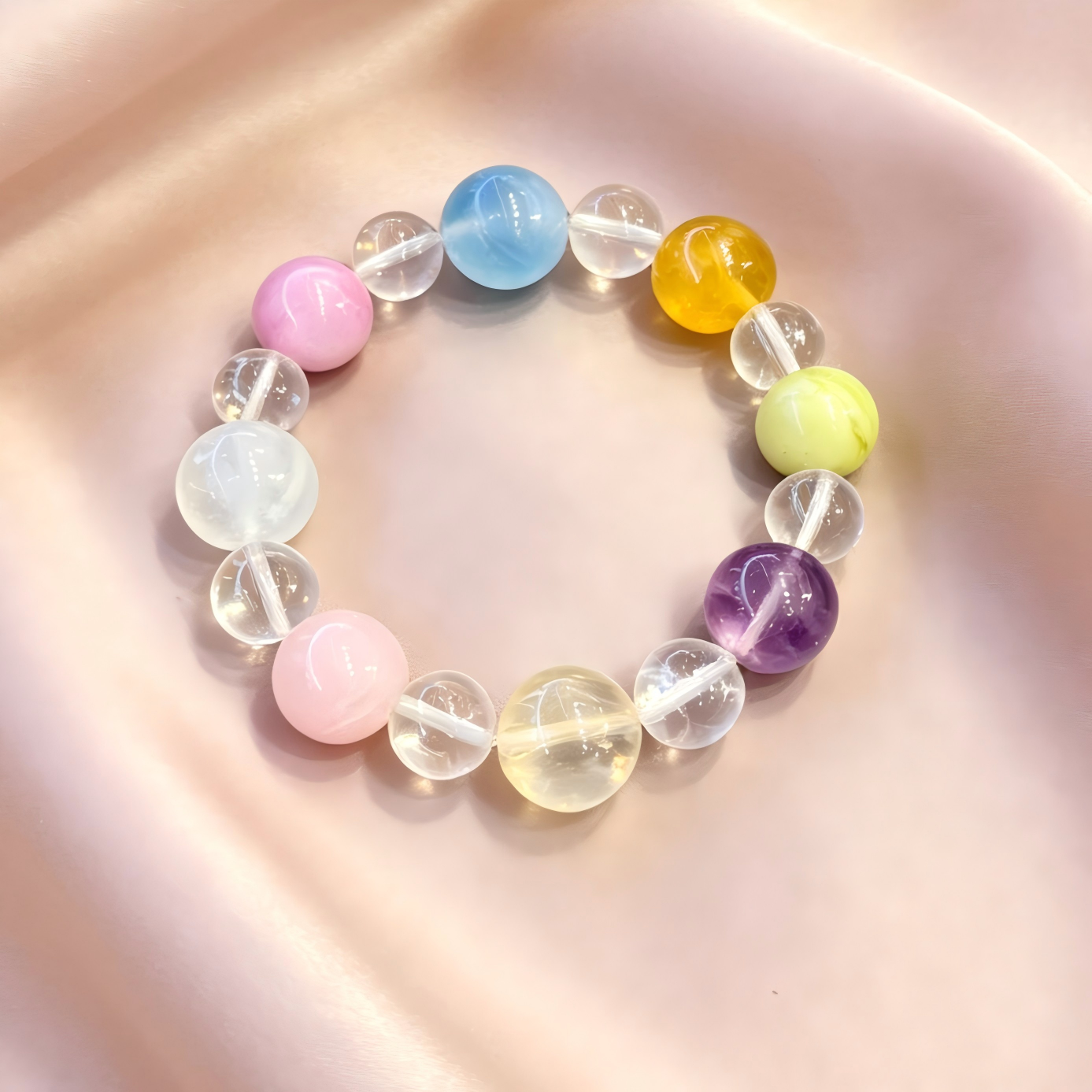 Clear Quartz Kunzite Aquamarine Bracelet Natural Mixed Gemstone Beaded Bracelet For Calm Luck Relationships Health Protection