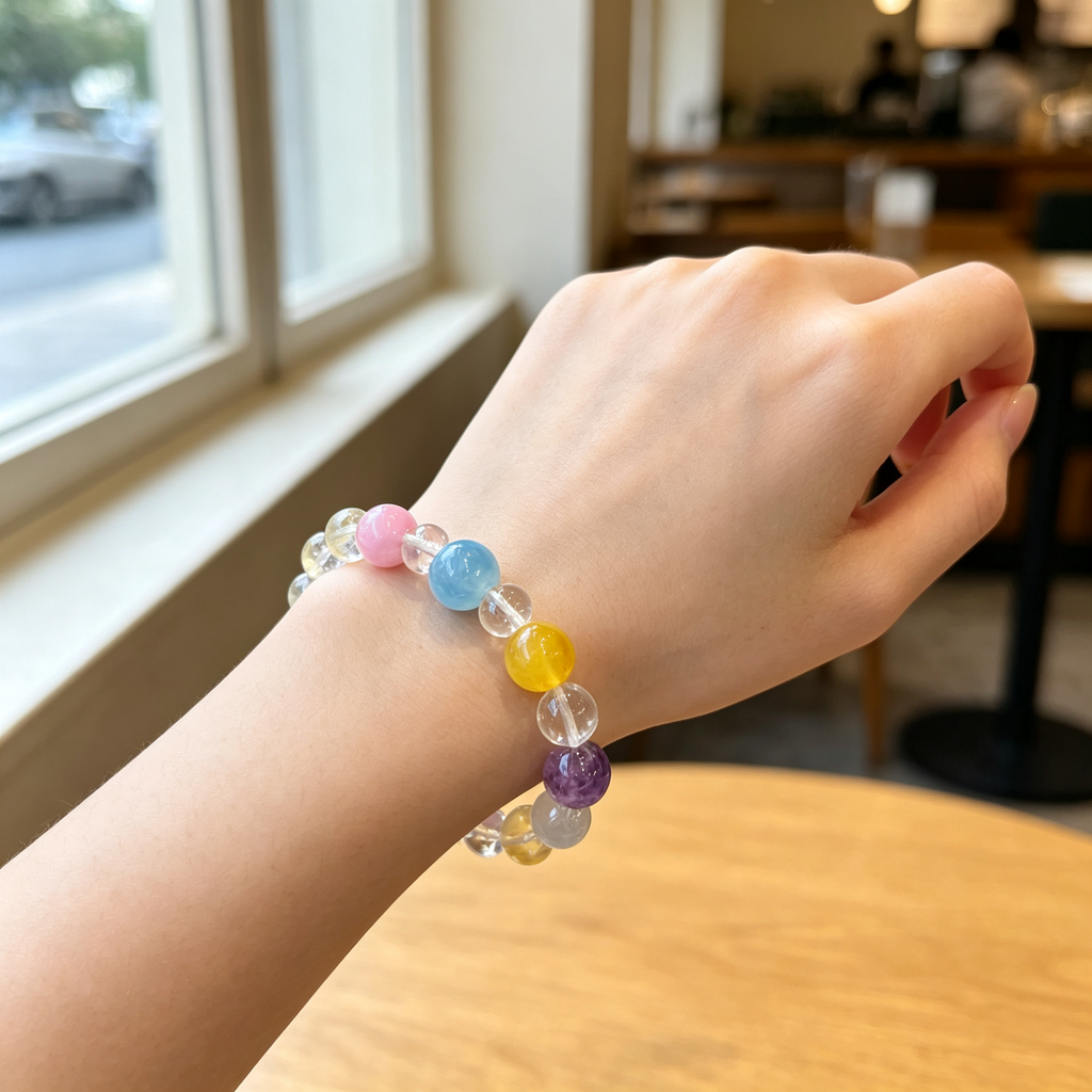 Clear Quartz Kunzite Aquamarine Bracelet Natural Mixed Gemstone Beaded Bracelet For Calm Luck Relationships Health Protection