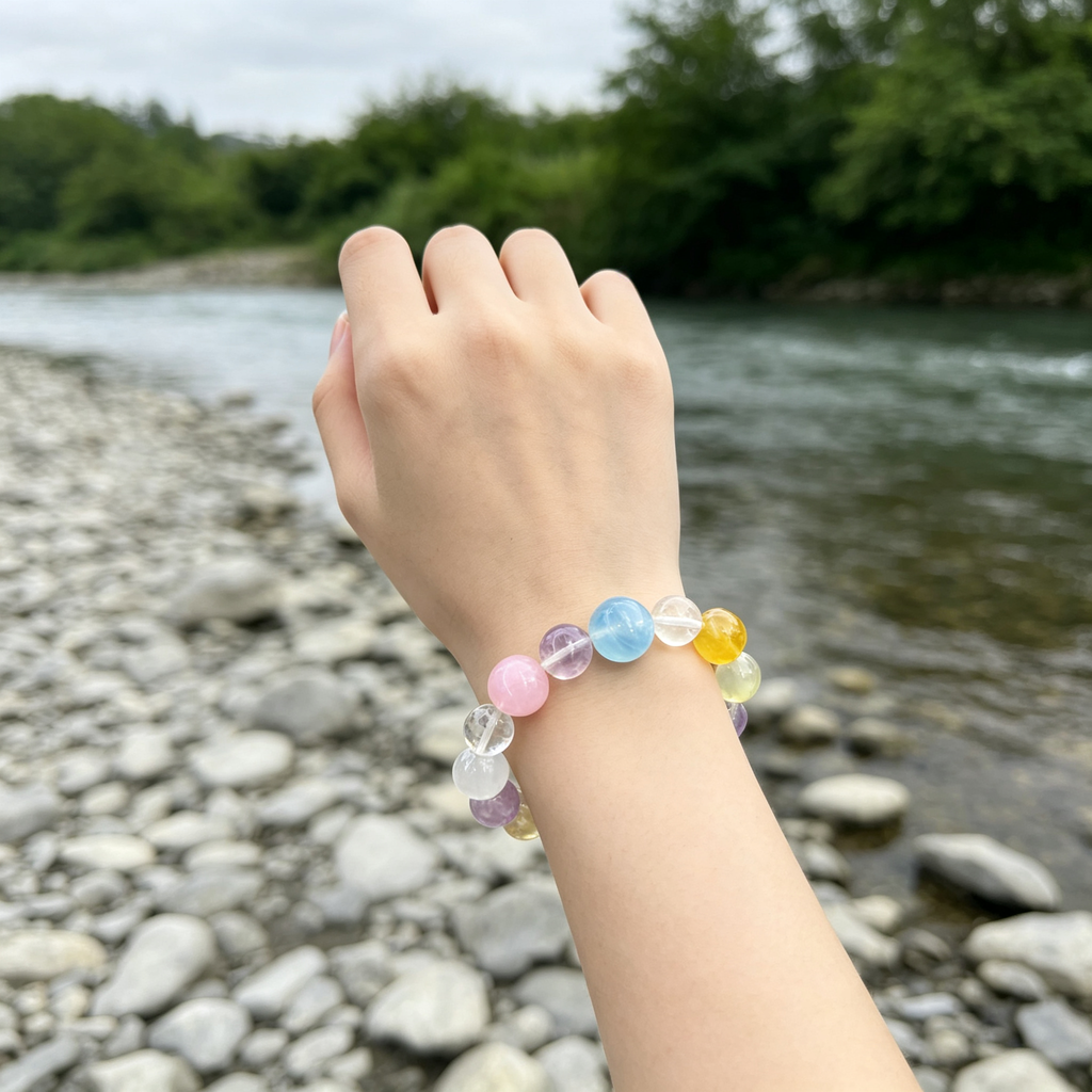 Clear Quartz Kunzite Aquamarine Bracelet Natural Mixed Gemstone Beaded Bracelet For Calm Luck Relationships Health Protection