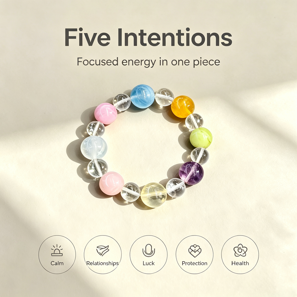 Clear Quartz Kunzite Aquamarine Bracelet Natural Mixed Gemstone Beaded Bracelet For Calm Luck Relationships Health Protection