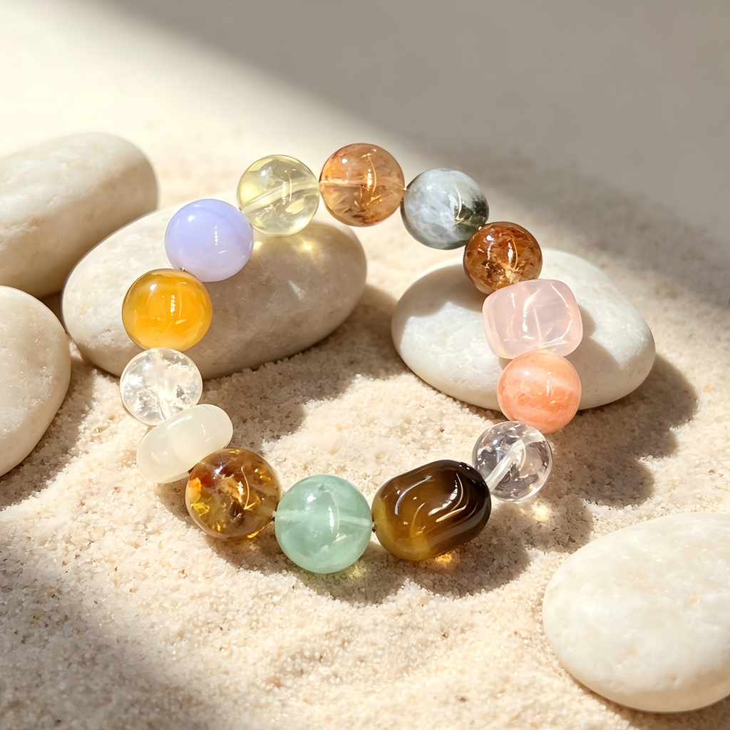 Citrine Sunstone Golden Tiger's Eye Bracelet Natural Mixed Gemstone Beaded Bracelet For Wealth Career Luck Calm Protection