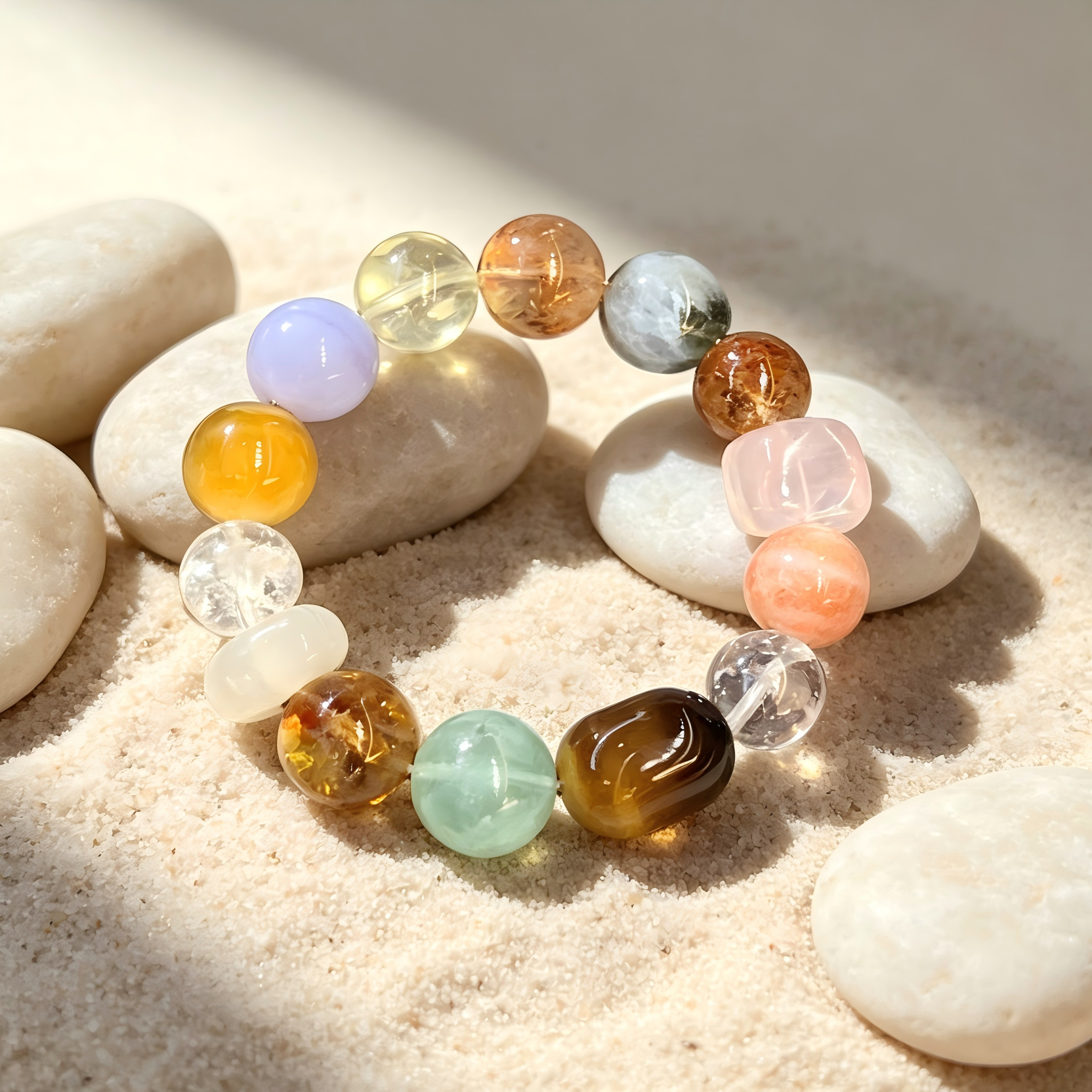 Citrine Sunstone Golden Tiger's Eye Bracelet Natural Mixed Gemstone Beaded Bracelet For Wealth Career Luck Calm Protection