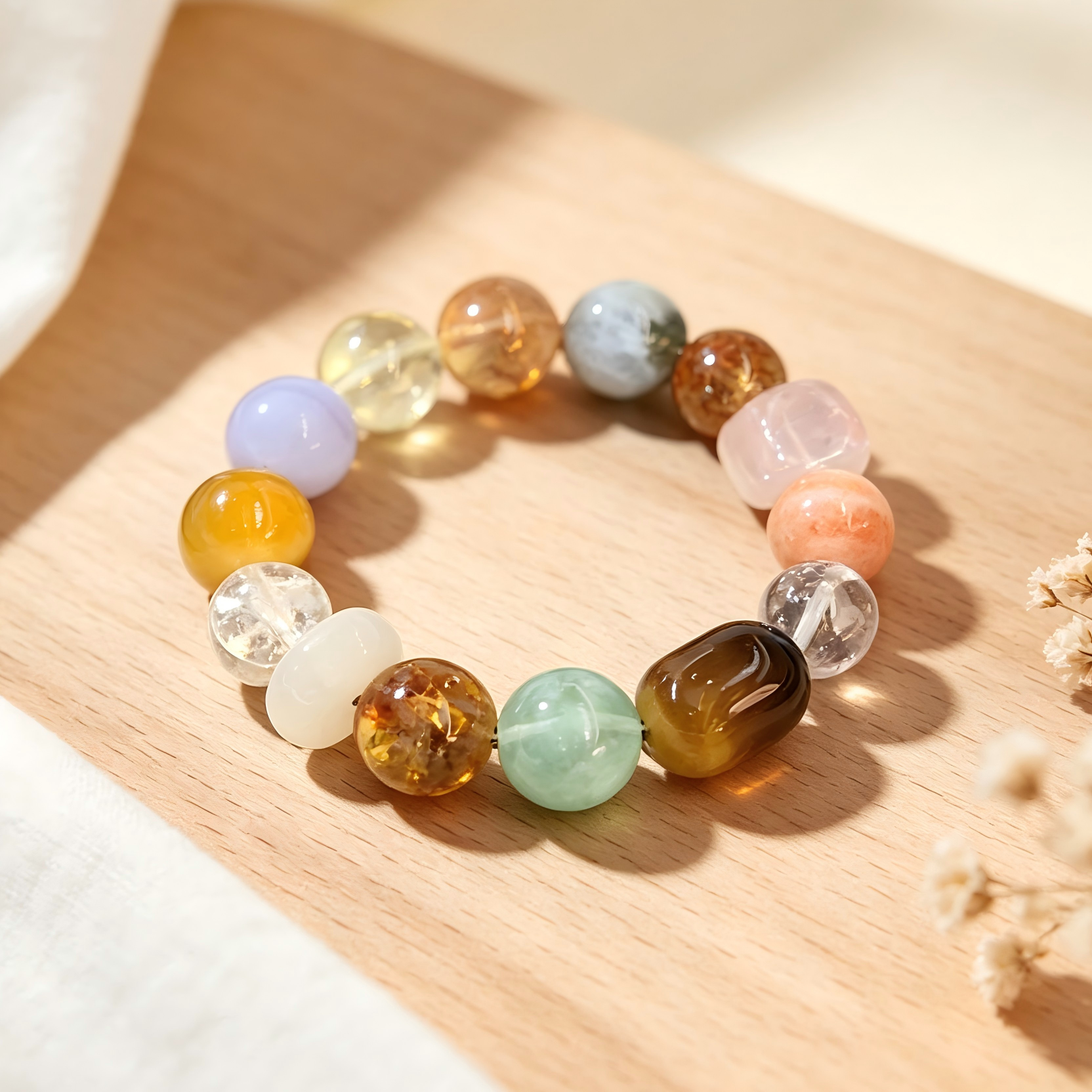 Citrine Sunstone Golden Tiger's Eye Bracelet Natural Mixed Gemstone Beaded Bracelet For Wealth Career Luck Calm Protection