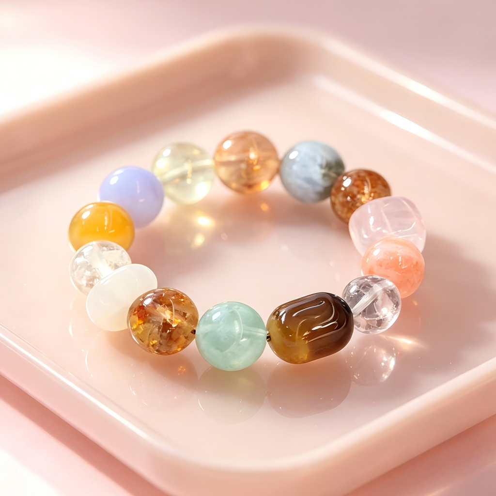 Citrine Sunstone Golden Tiger's Eye Bracelet Natural Mixed Gemstone Beaded Bracelet For Wealth Career Luck Calm Protection