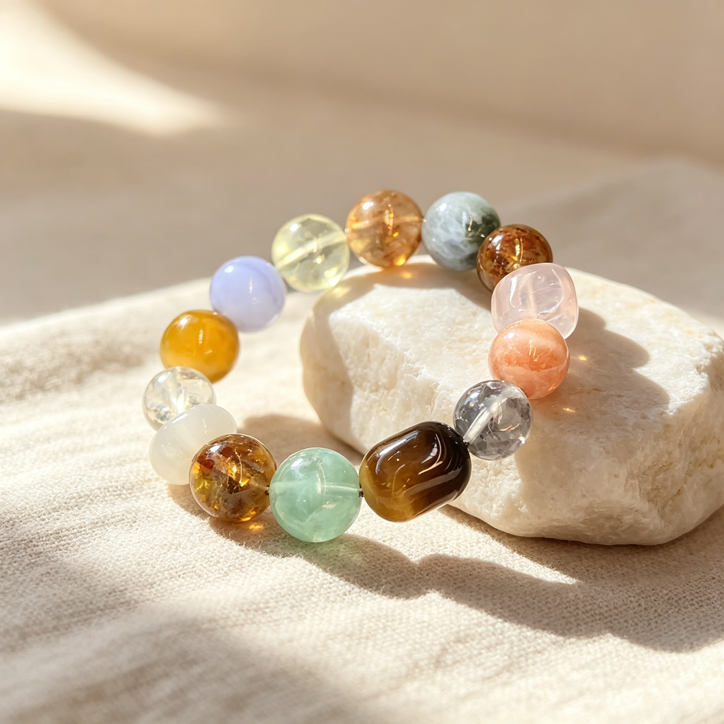 Citrine Sunstone Golden Tiger's Eye Bracelet Natural Mixed Gemstone Beaded Bracelet For Wealth Career Luck Calm Protection