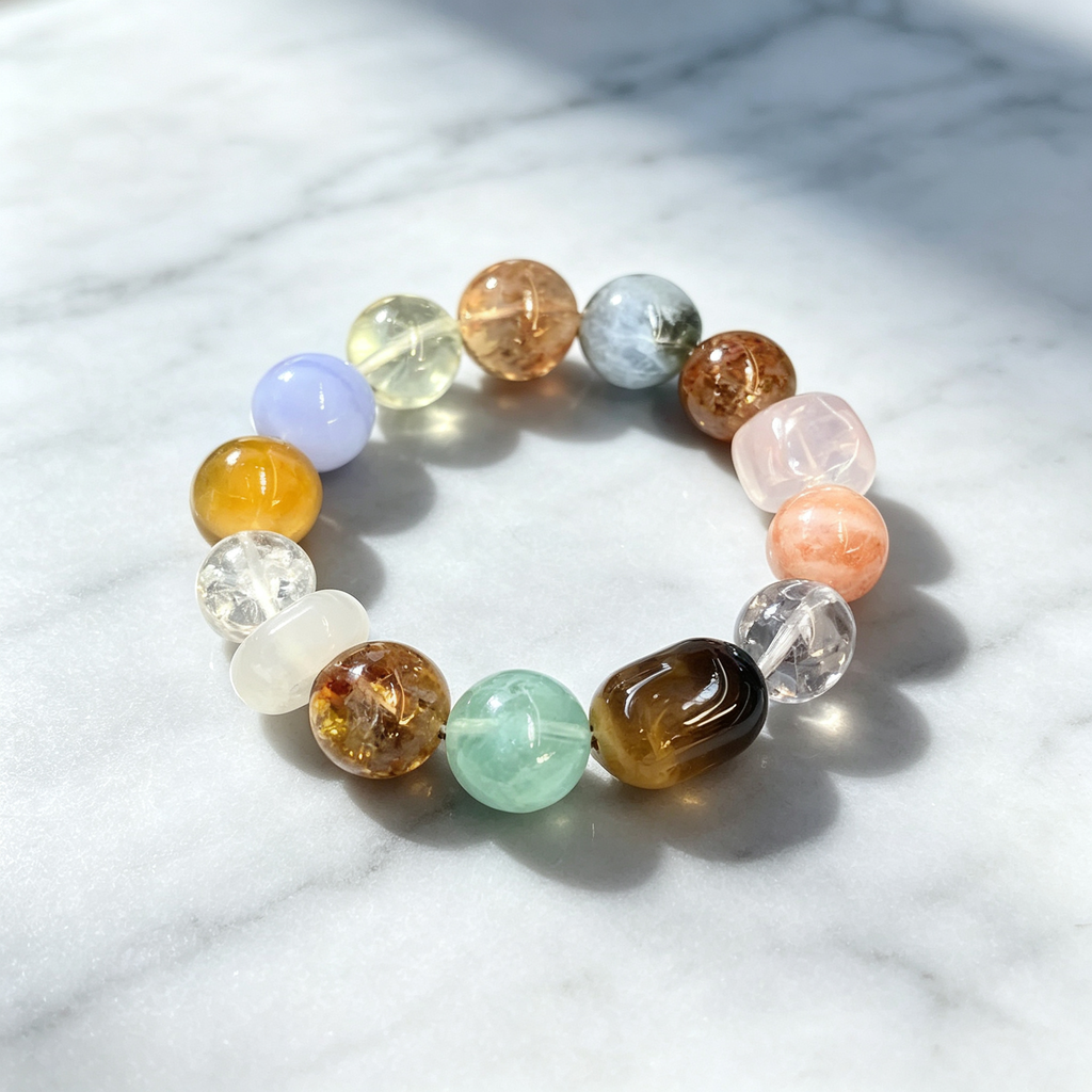 Citrine Sunstone Golden Tiger's Eye Bracelet Natural Mixed Gemstone Beaded Bracelet For Wealth Career Luck Calm Protection