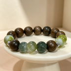 Green Sandalwood Serpentine Jade Green Rutilated Quartz Bracelet Natural Gemstone Beaded Bracelet For Protection Calm Wealth Career Luck Unisex Crystal Jewelry Gift