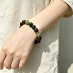 Green Sandalwood Serpentine Jade Green Rutilated Quartz Bracelet Natural Gemstone Beaded Bracelet For Protection Calm Wealth Career Luck Unisex Crystal Jewelry Gift