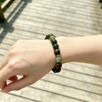 Green Sandalwood Serpentine Jade Green Rutilated Quartz Bracelet Natural Gemstone Beaded Bracelet For Protection Calm Wealth Career Luck Unisex Crystal Jewelry Gift