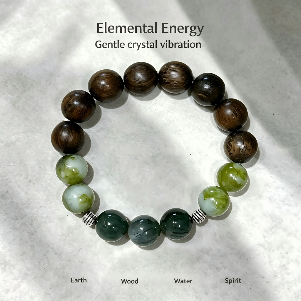 Green Sandalwood Serpentine Jade Green Rutilated Quartz Bracelet Natural Gemstone Beaded Bracelet For Protection Calm Wealth Career Luck Unisex Crystal Jewelry Gift