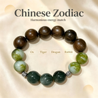 Green Sandalwood Serpentine Jade Green Rutilated Quartz Bracelet Natural Gemstone Beaded Bracelet For Protection Calm Wealth Career Luck Unisex Crystal Jewelry Gift